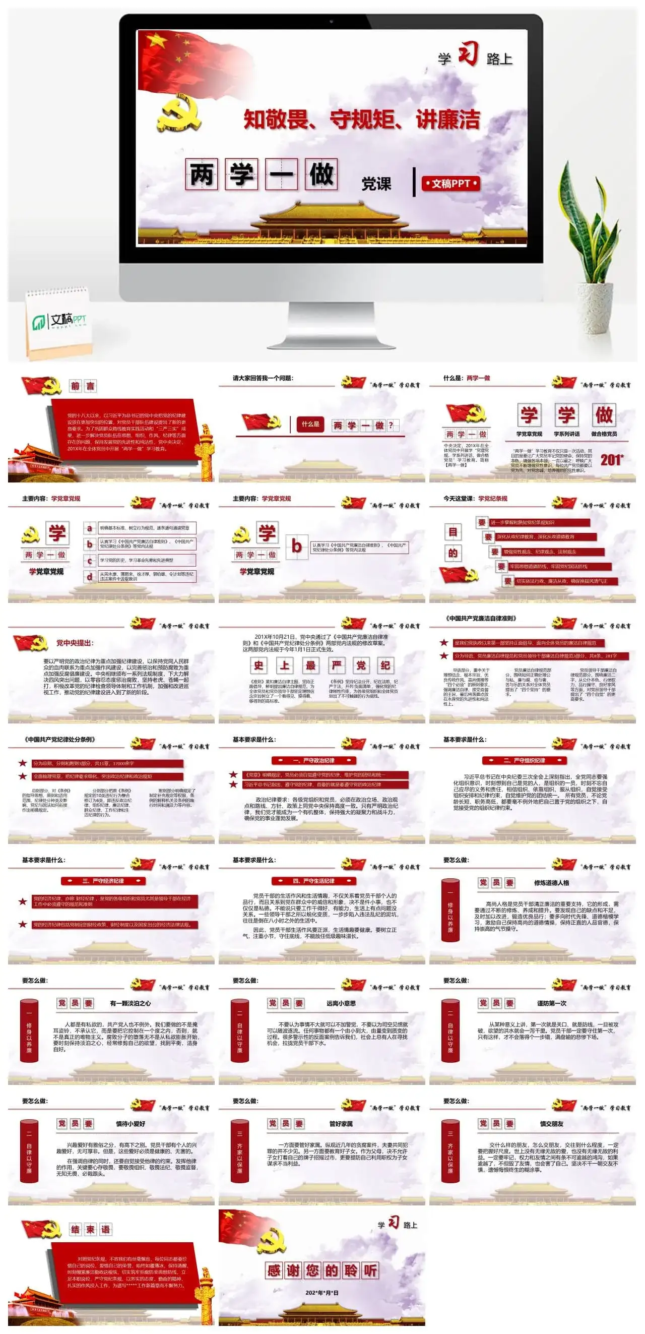 两学一做党课，知敬畏、守规矩、讲廉洁PPT模板