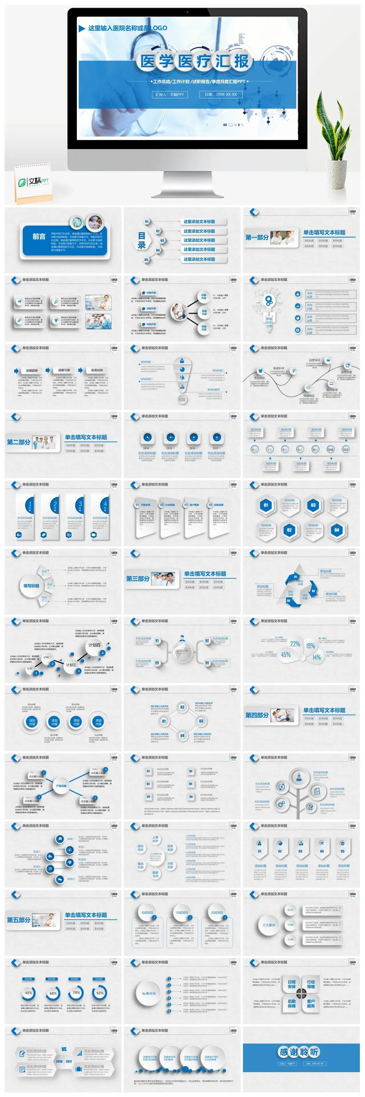 蓝色简约医学医疗工作总结PPT模板