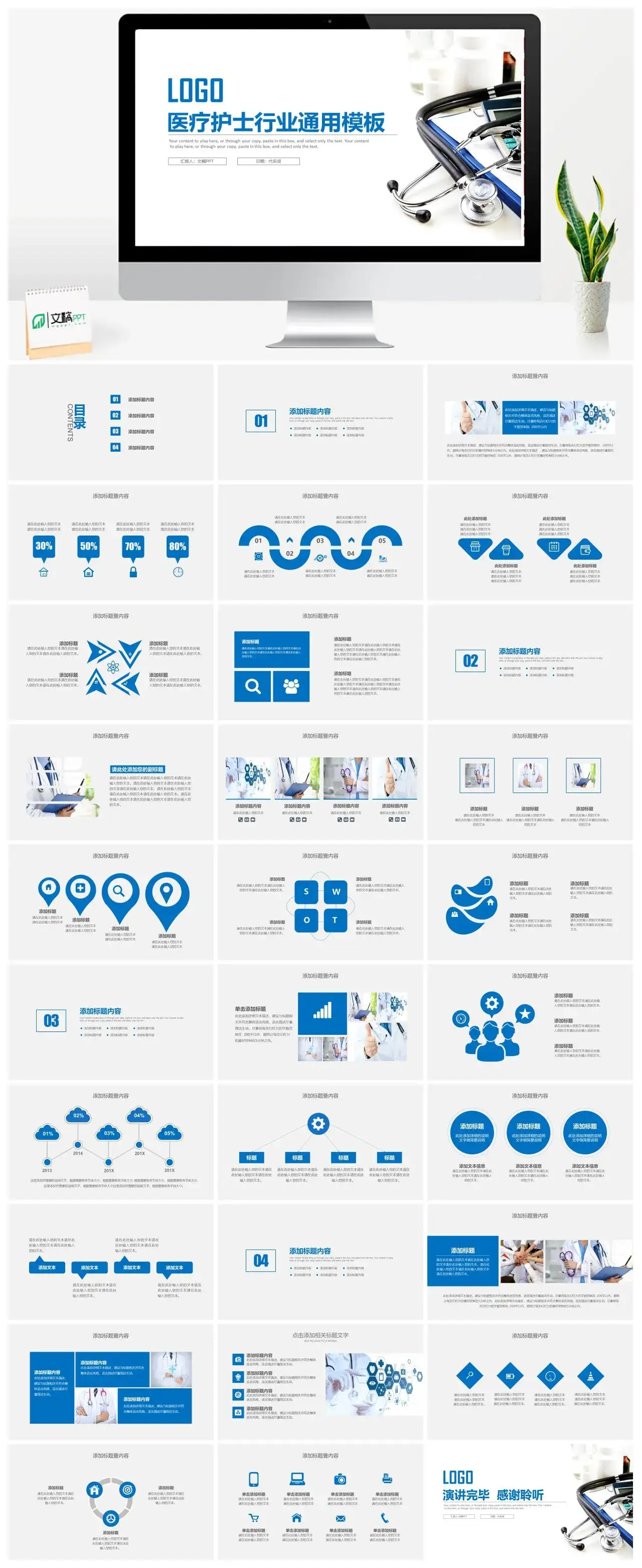 简约手术医疗团队医院医生护士PPT模板