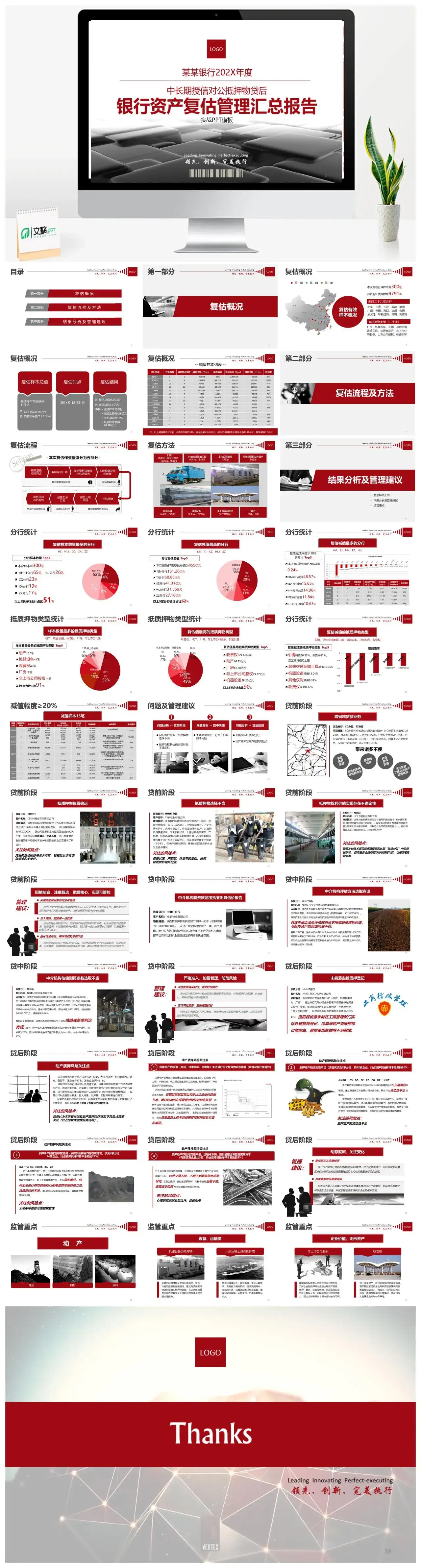 红色银行资产管理汇总报告PPT模板