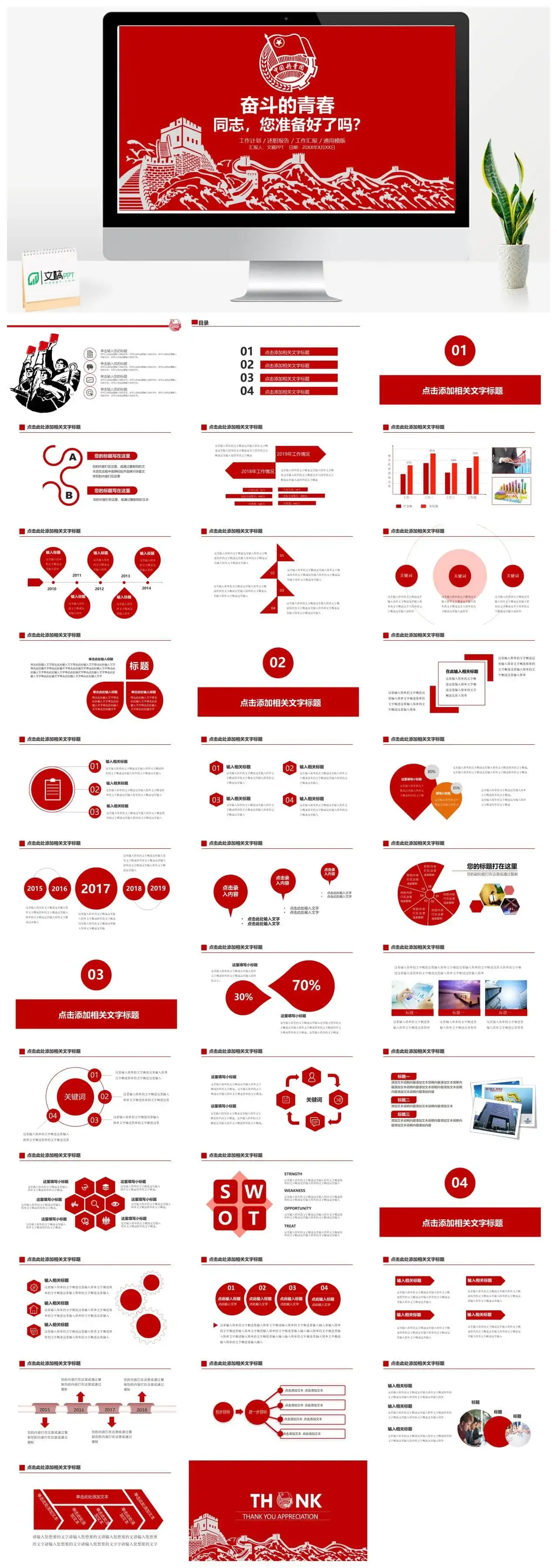 五四青年团员团组织总结汇报PPT模板