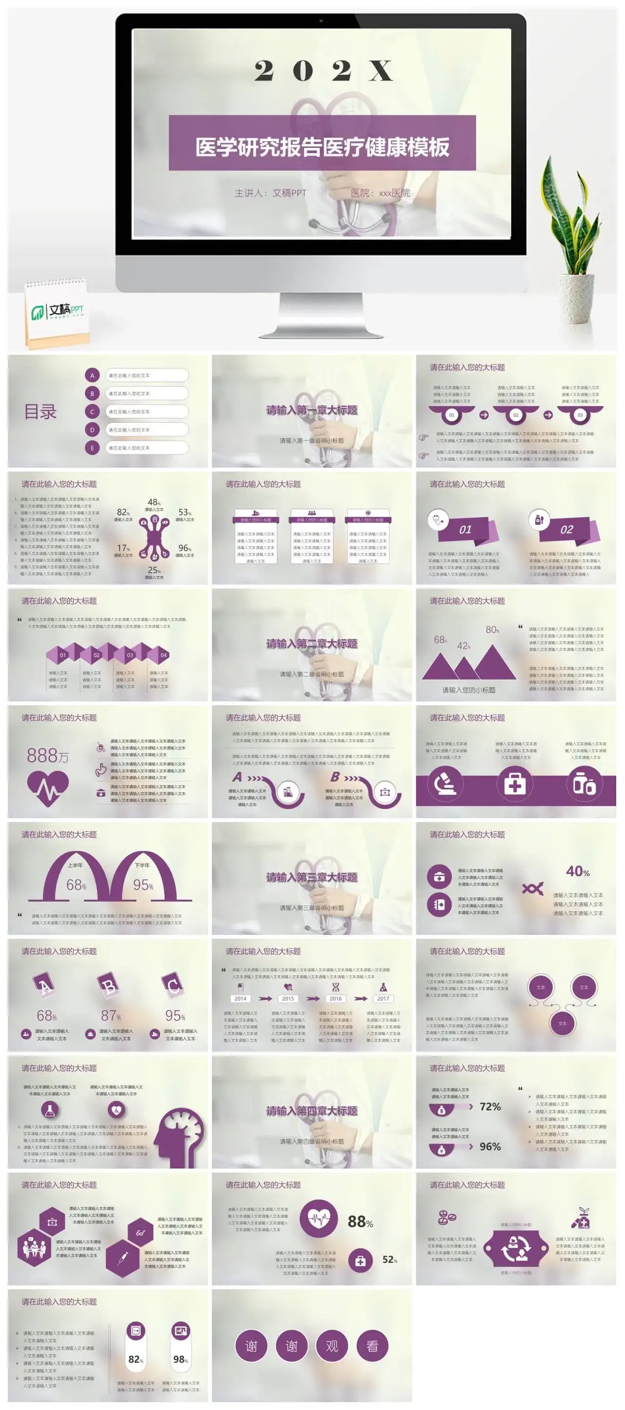 医学研究报告医疗健康PPT模板