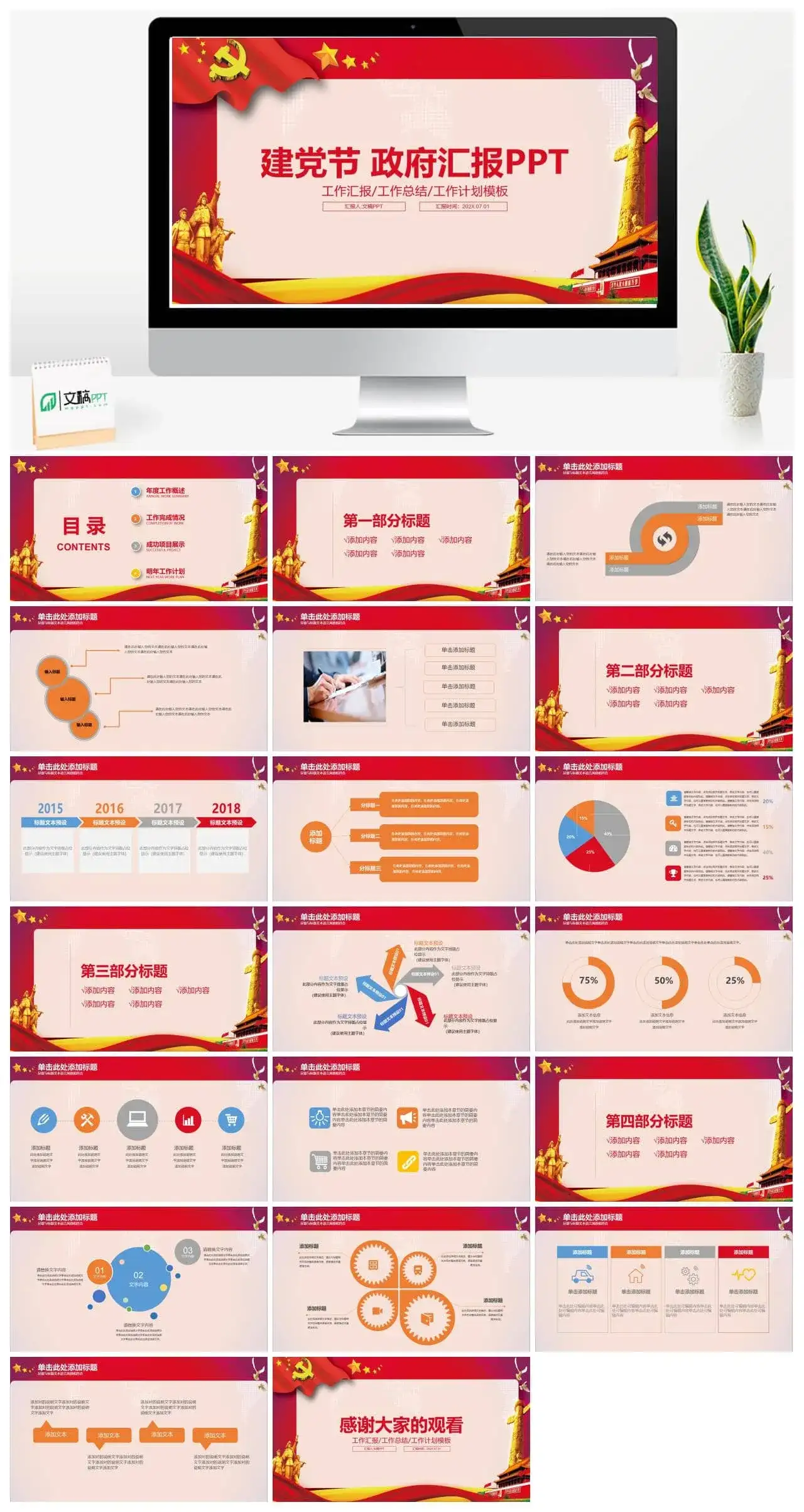 七一建党节政府工作汇报PPT模板