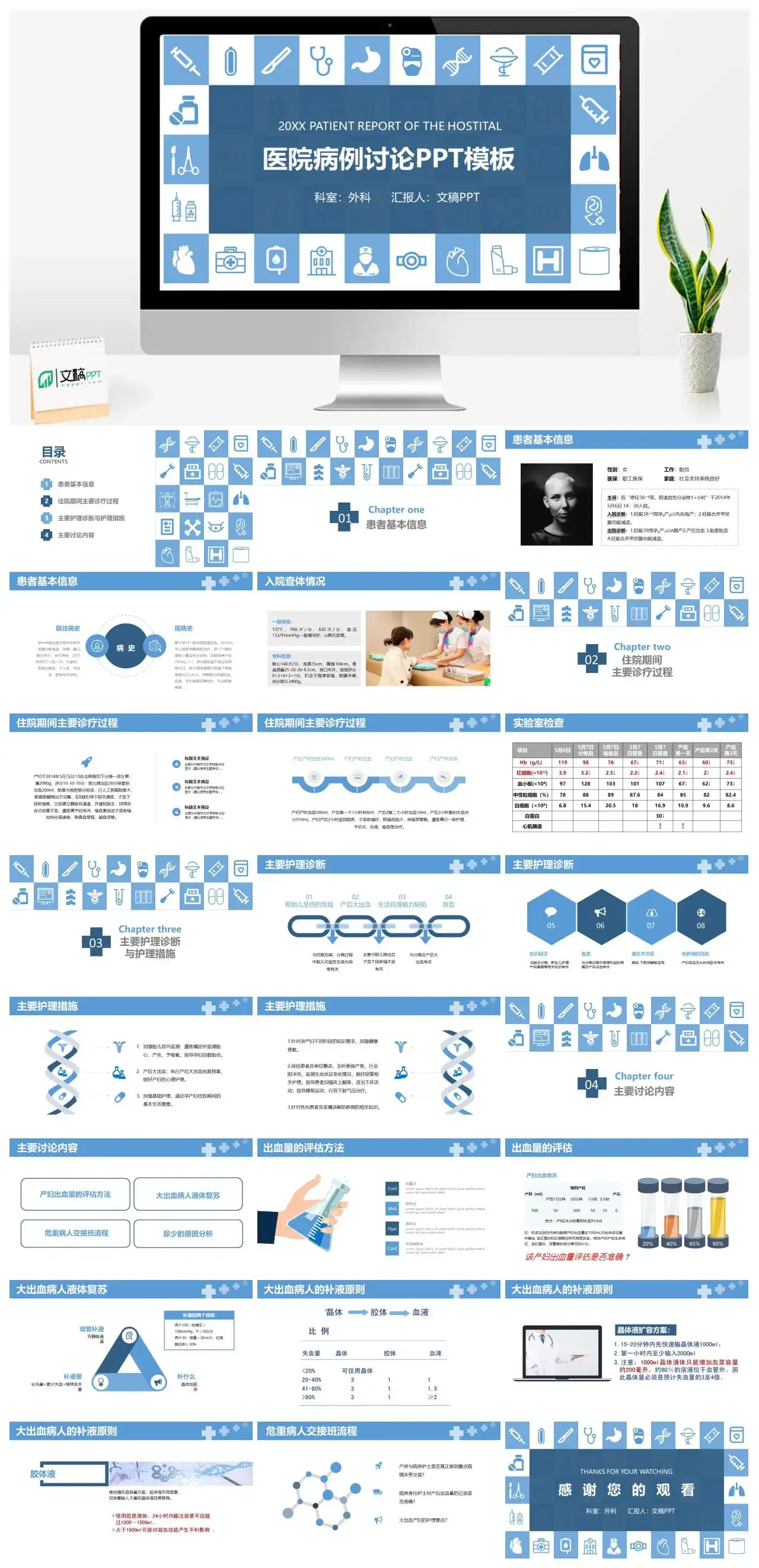 蓝色简约20XX医院病例讨论年度汇报PPT模板