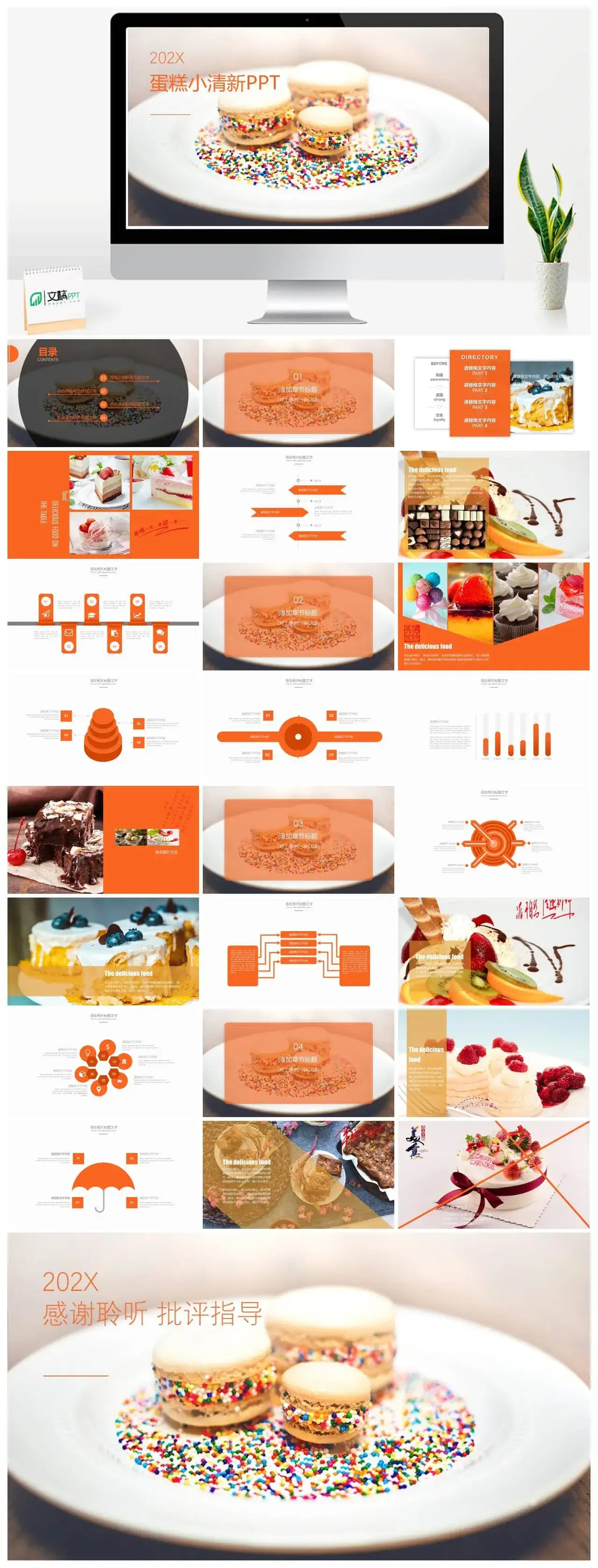小清新蛋糕甜点展示品牌宣传PPT模板