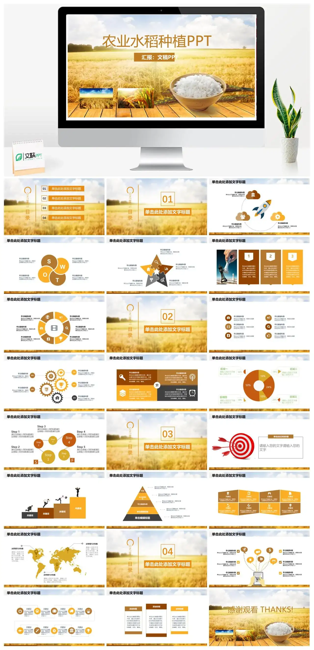 金色农业水稻种植PPT模板