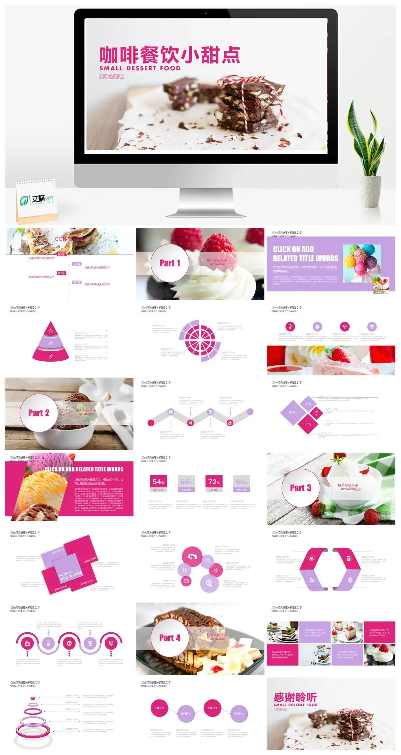 粉色咖啡餐饮小甜点展示PPT模板