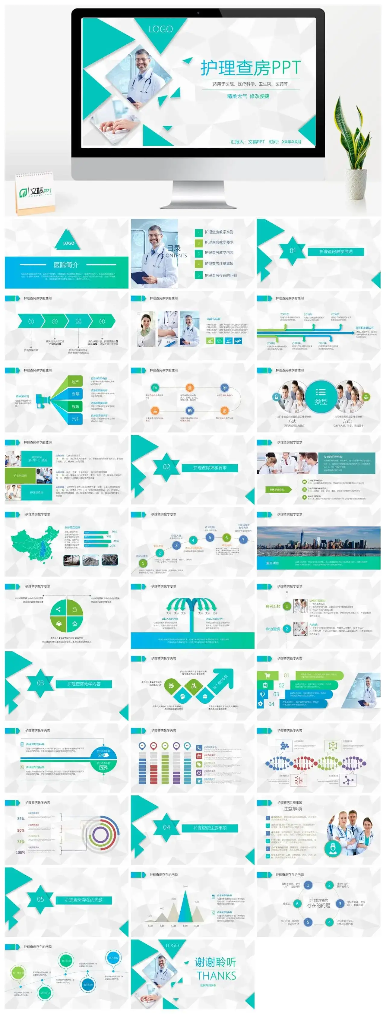 医疗医院护理查房PPT模板