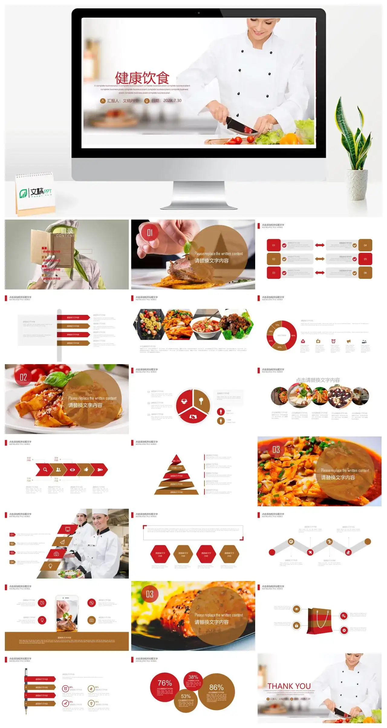 餐饮行业健康饮食美食产品介绍PPT模板