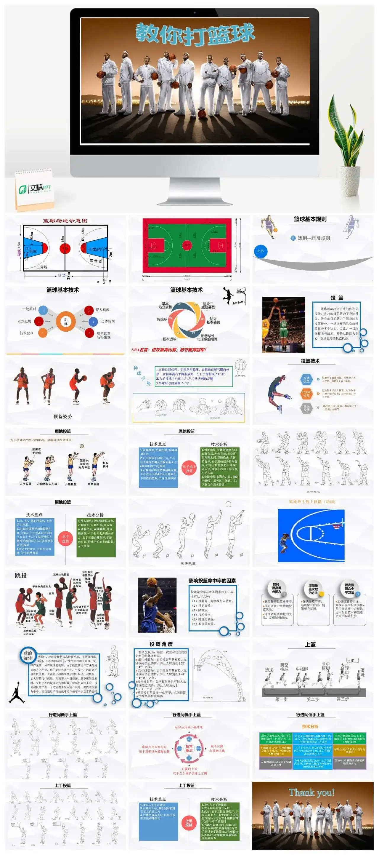 创意简约体育运动篮球教育教学PPT模板