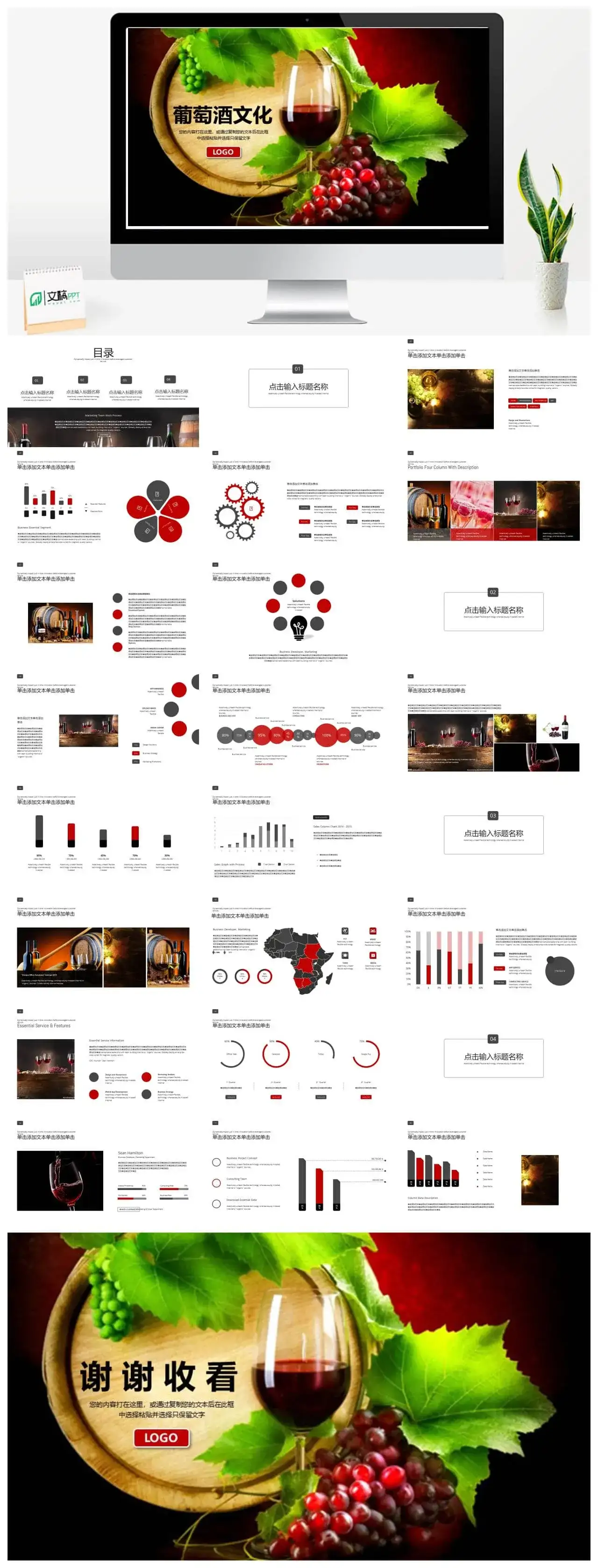 大气创意葡萄酒文化宣传介绍PPT模板