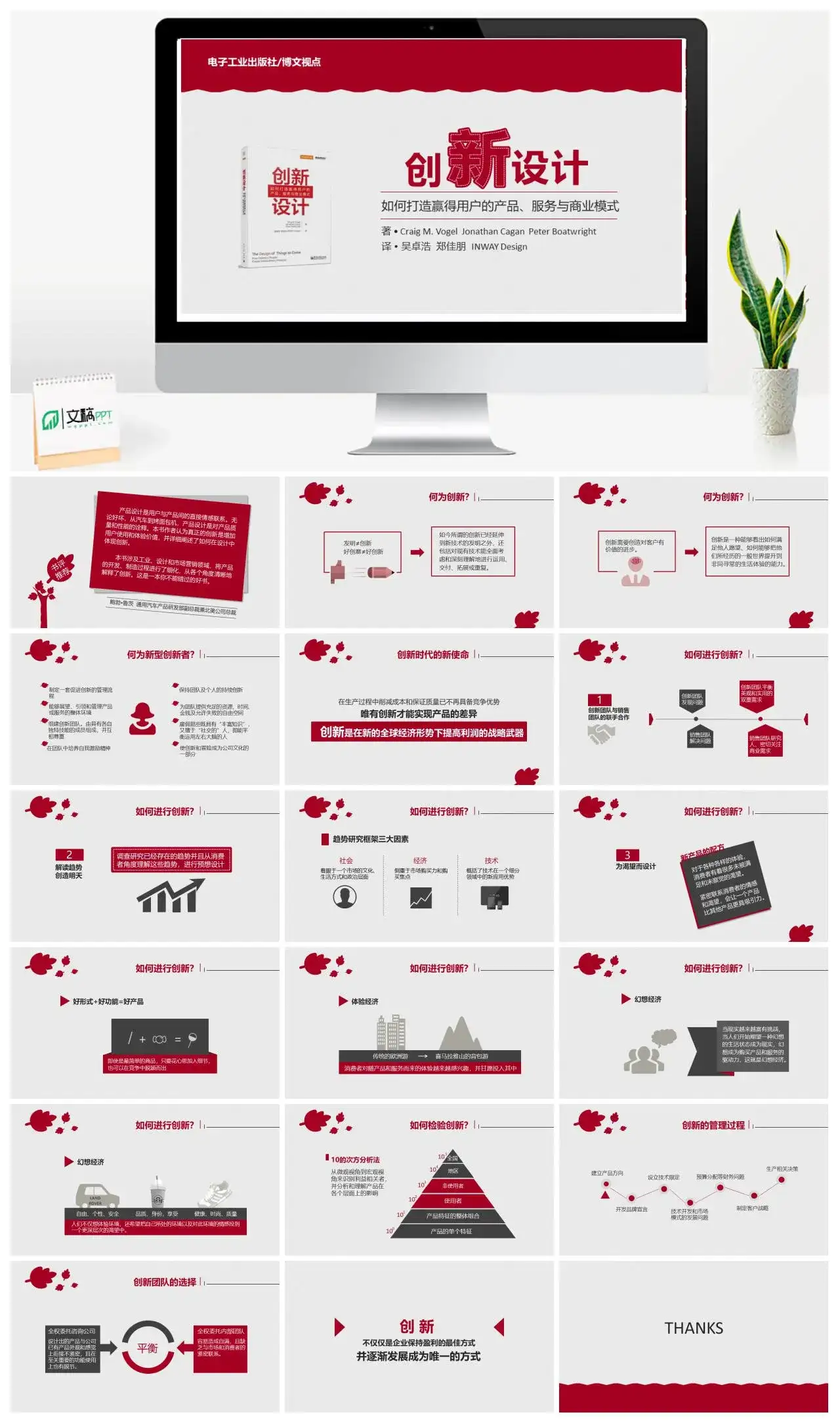 红色商务简约创新设计读书笔记PPT模板