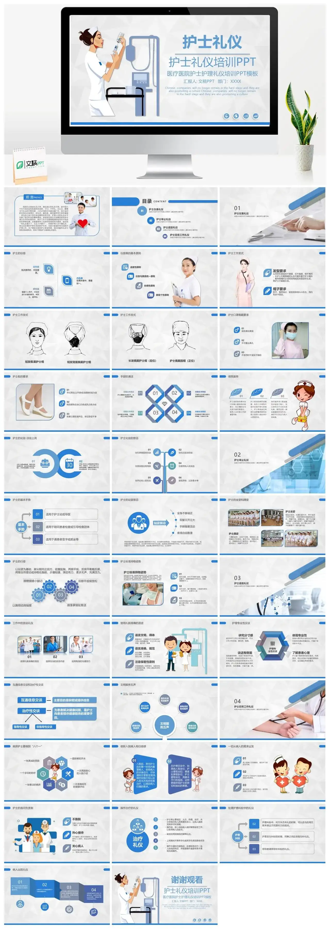 个性商务简洁护士护理职场礼仪培训PPT模板