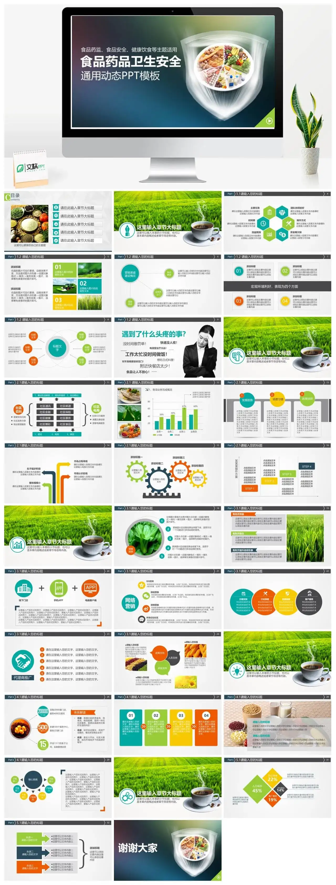 大气食品安全药品卫生健康饮食汇报总结PPT模板