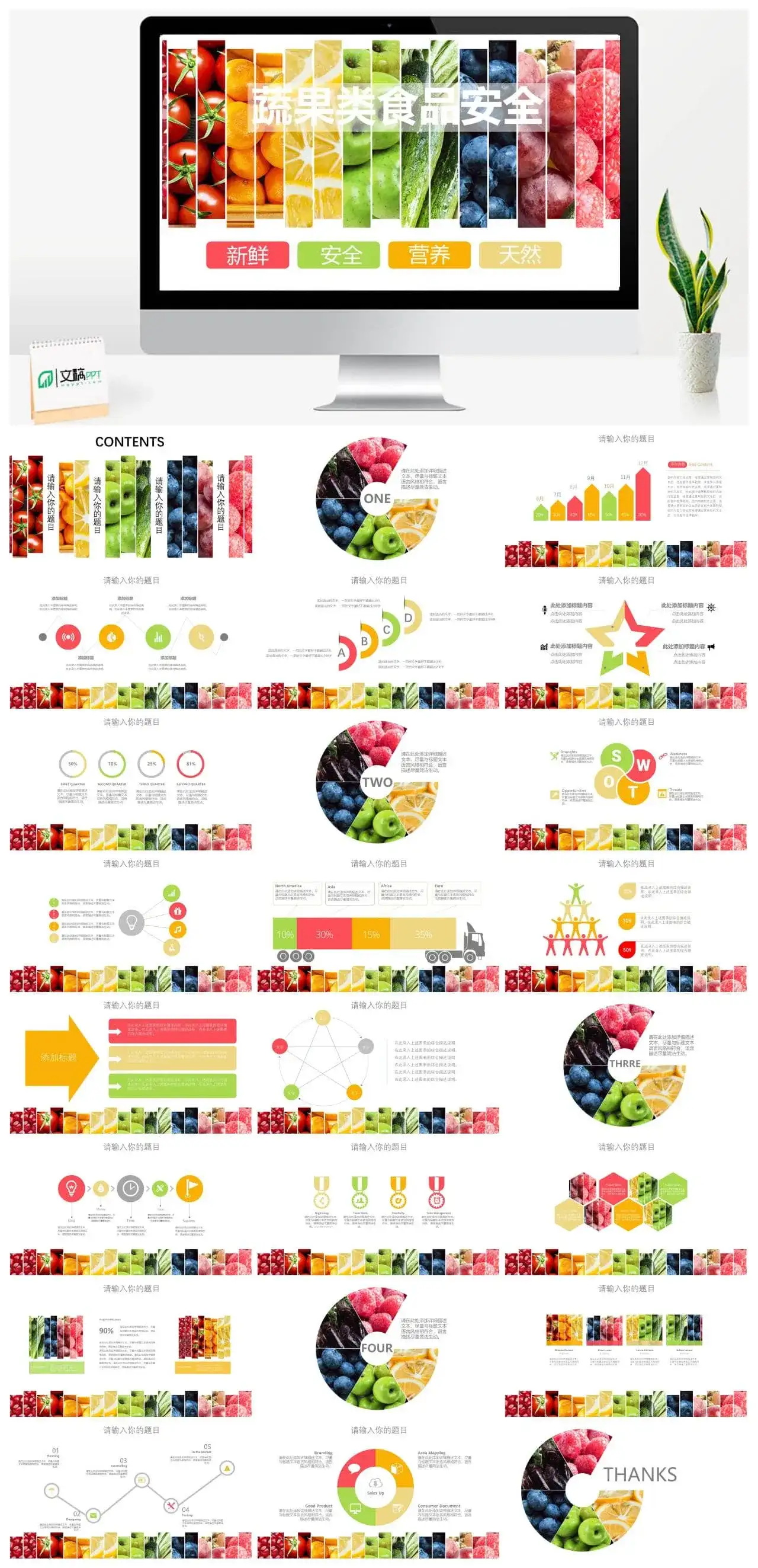 多彩水果蔬果类食品安全教育宣传PPT模板