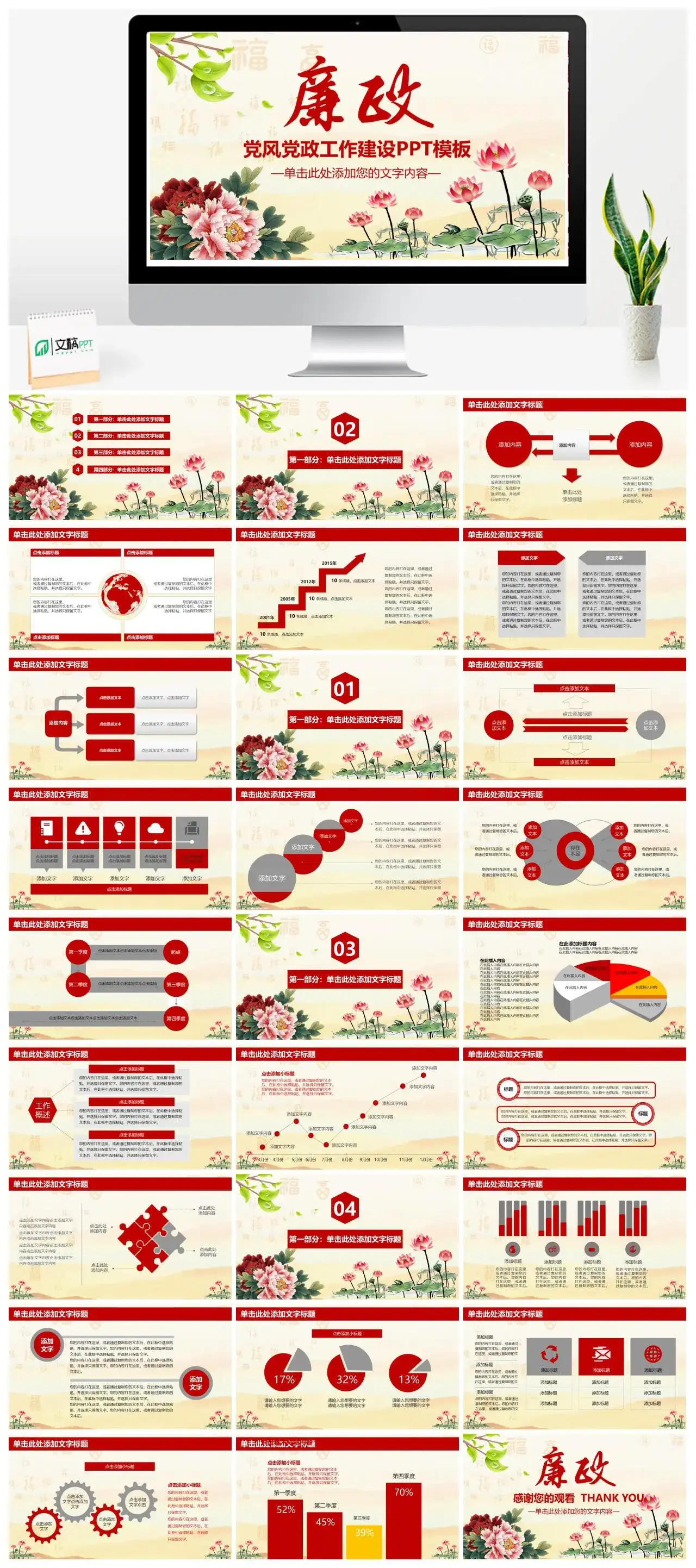 红色大气廉政党风党政工作建设汇报PPT模板