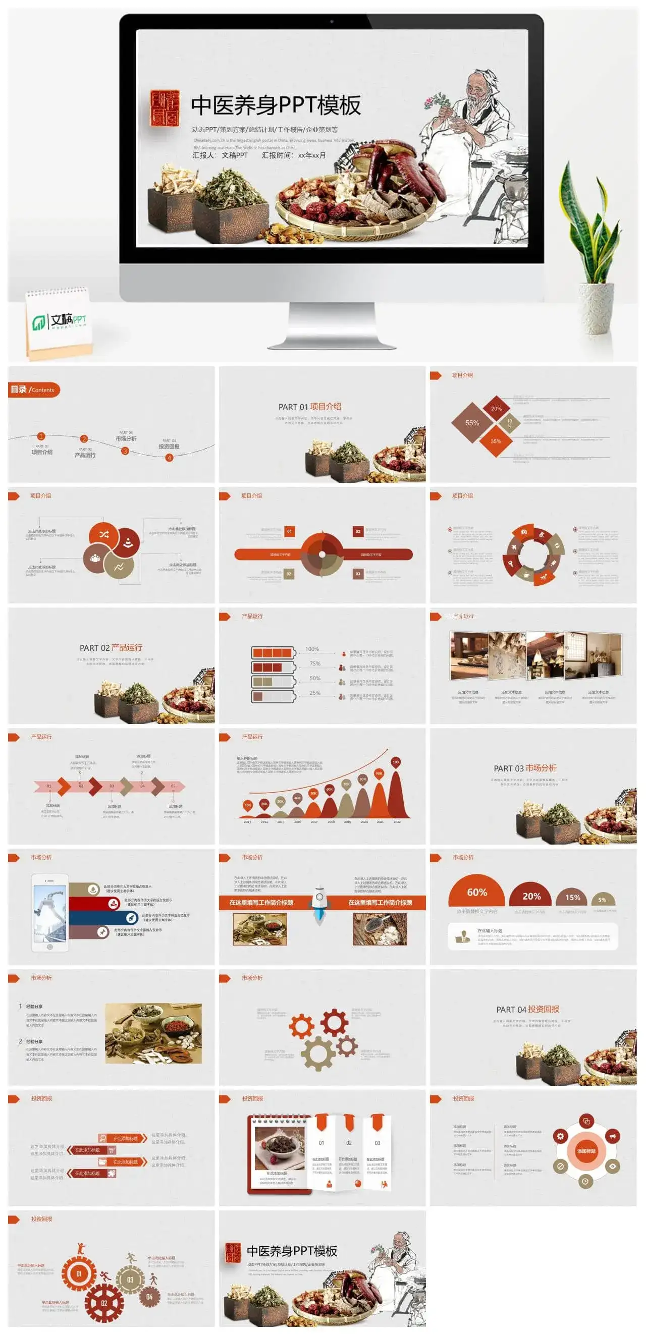 创意复古中国风中医养生企业策划总结报告PPT模板