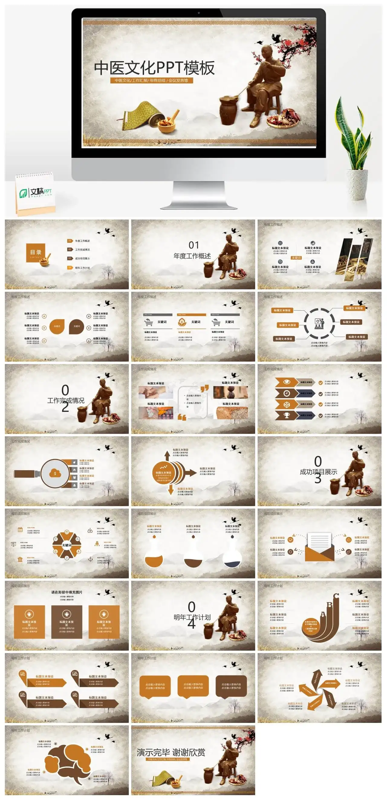 创意养生食材中医文化年终总结工作汇报PPT模板