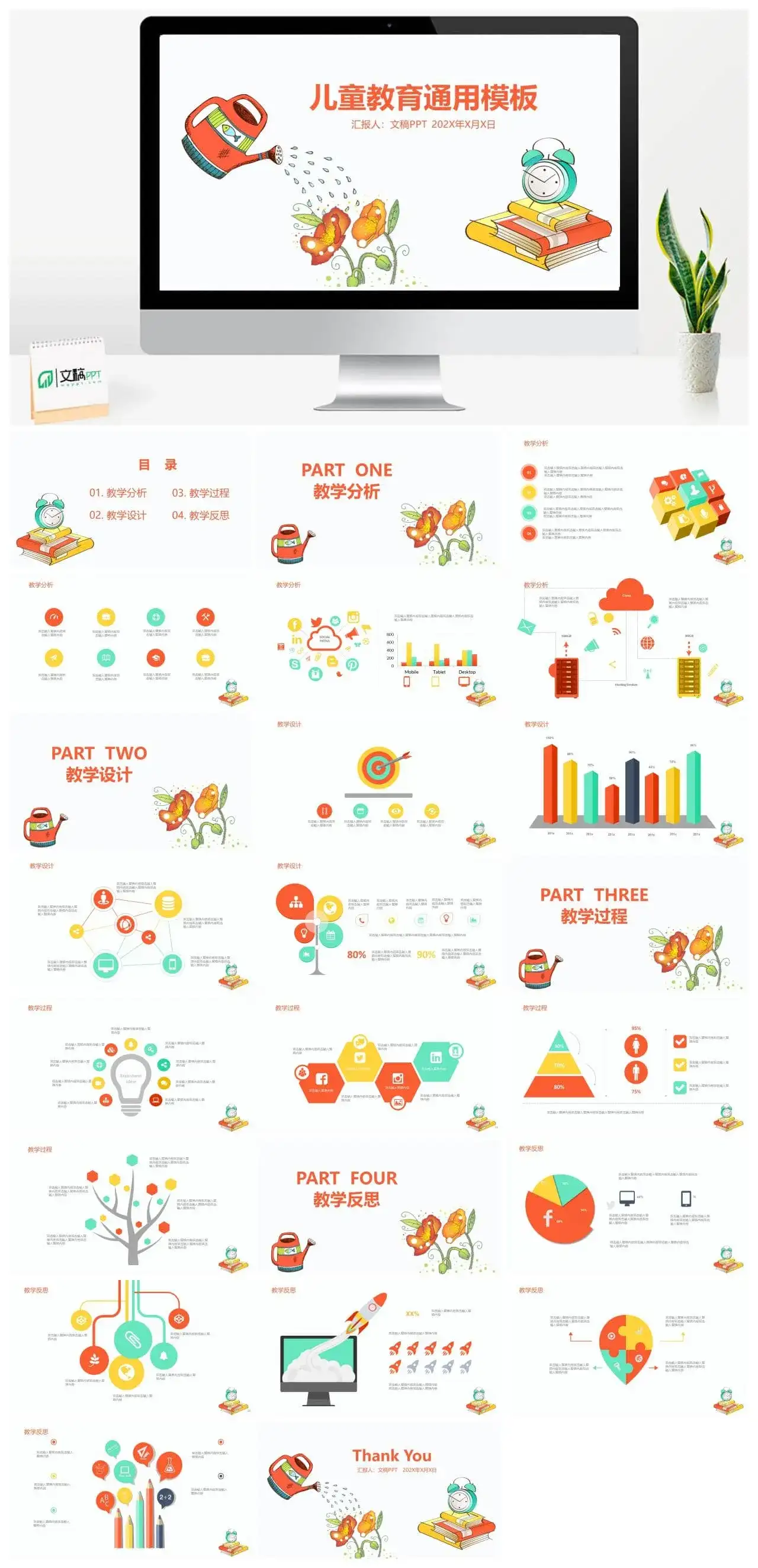 清新儿童成长教育培训课件PPT模板