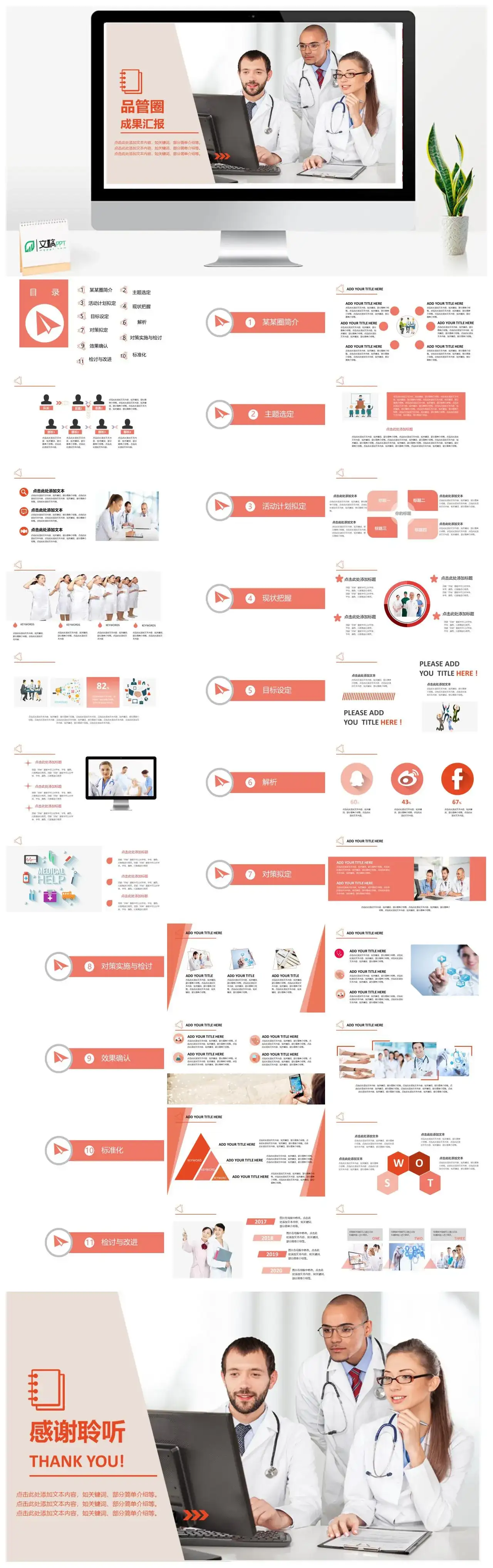 简约医疗医学品管圈研究成果汇报PPT模板