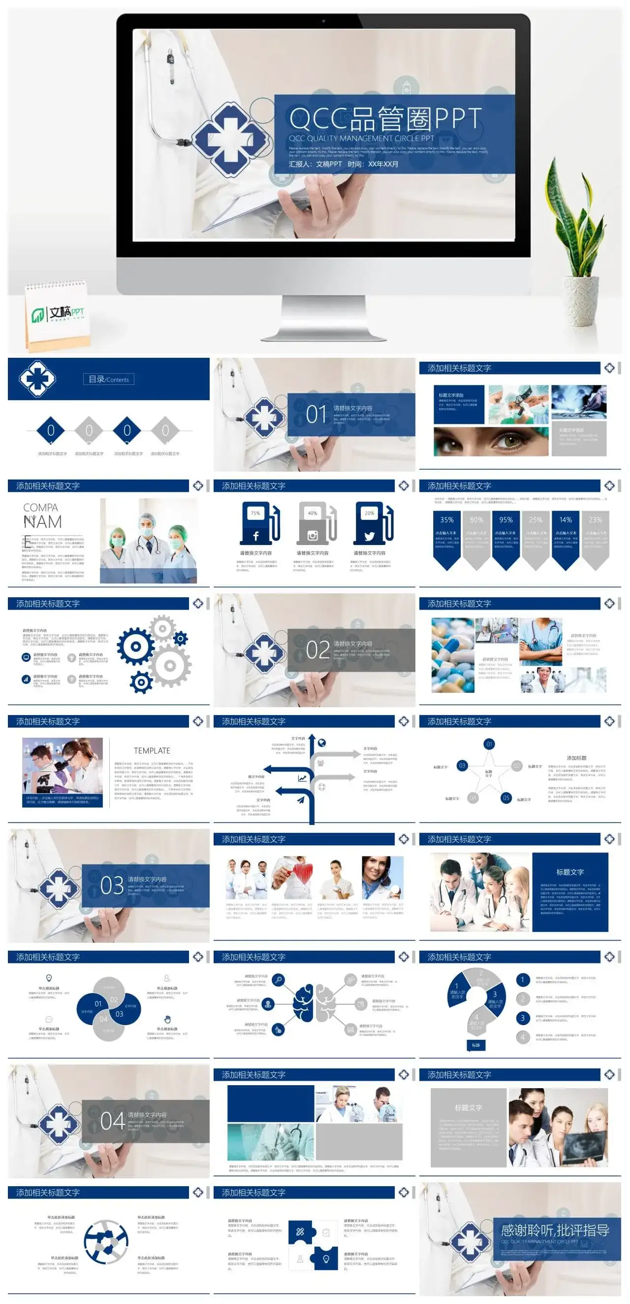 扁平化医生护士QCC品管圈成果汇报医疗医药医学总结PPT模板