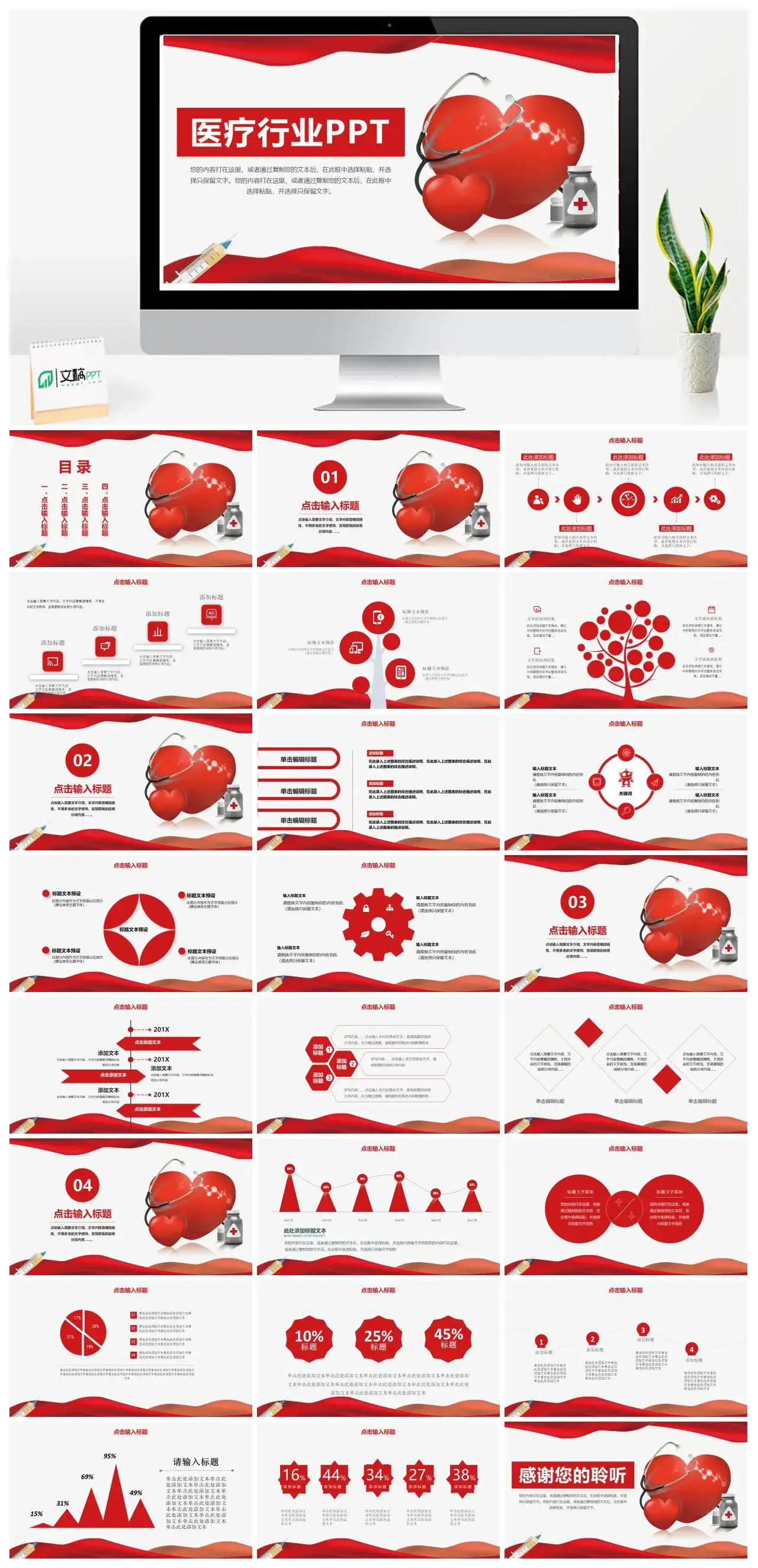 红色大气商务医疗行业学术研究汇报PPT模板