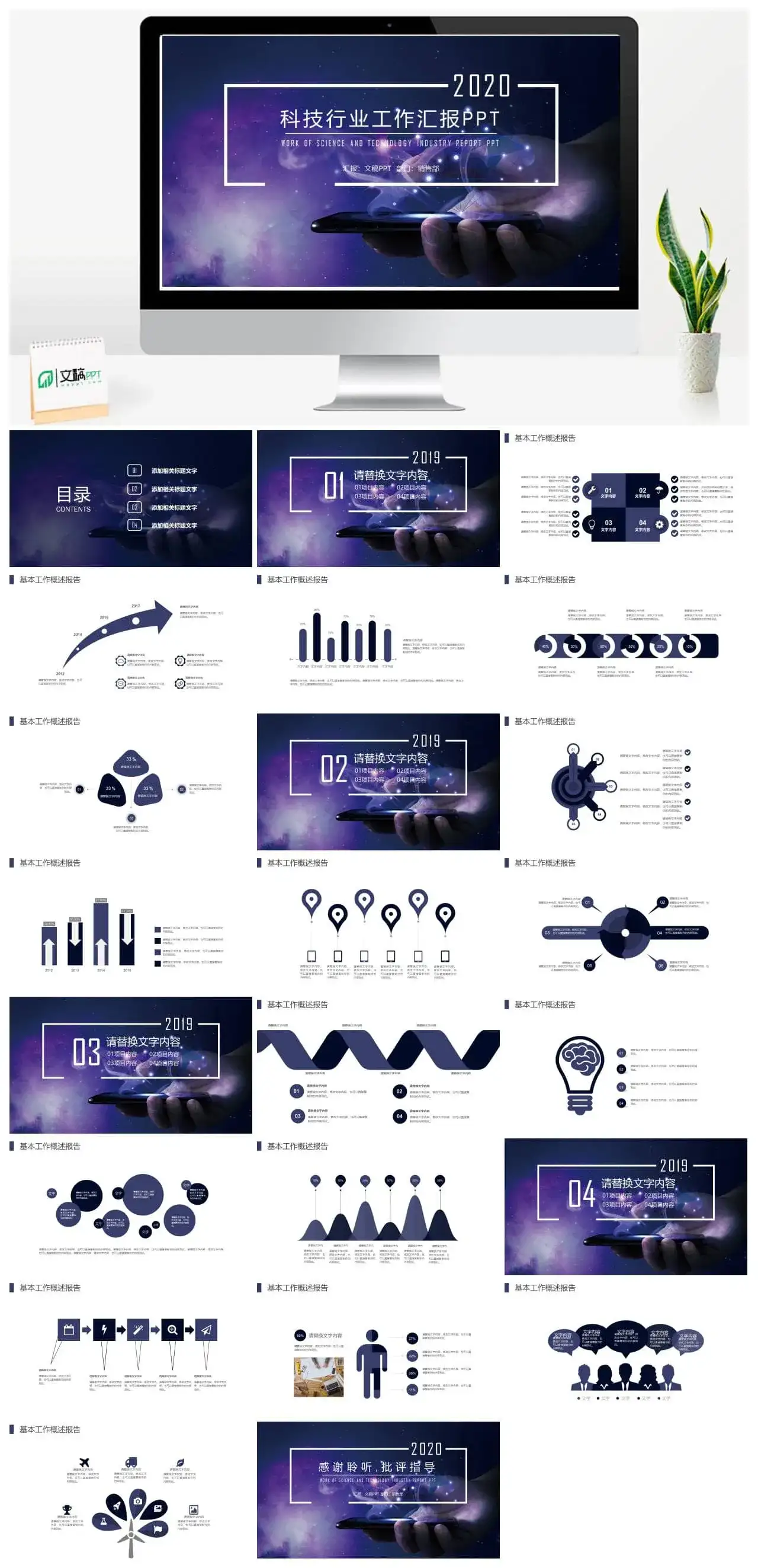 大气炫酷紫色星空唯美科技行业工作汇报PPT模板