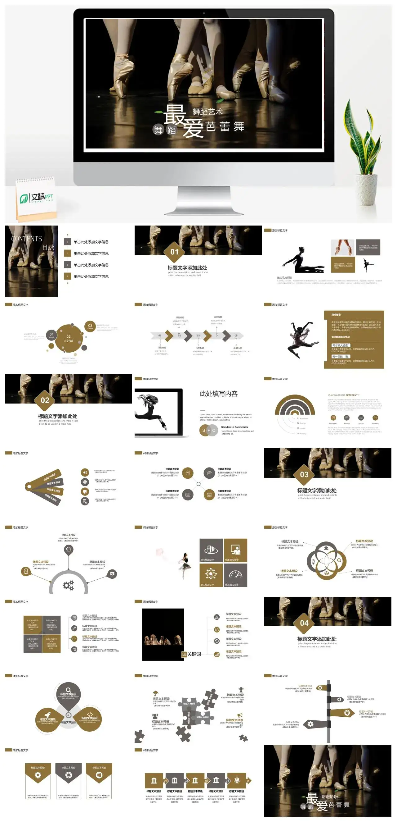 精美芭蕾舞舞蹈艺术教育培训动态PPT模板