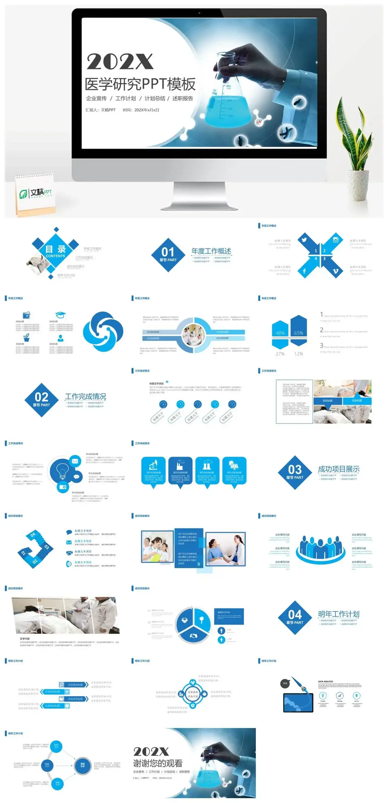 大气简洁医学研究实验报告总结汇报PPT模板