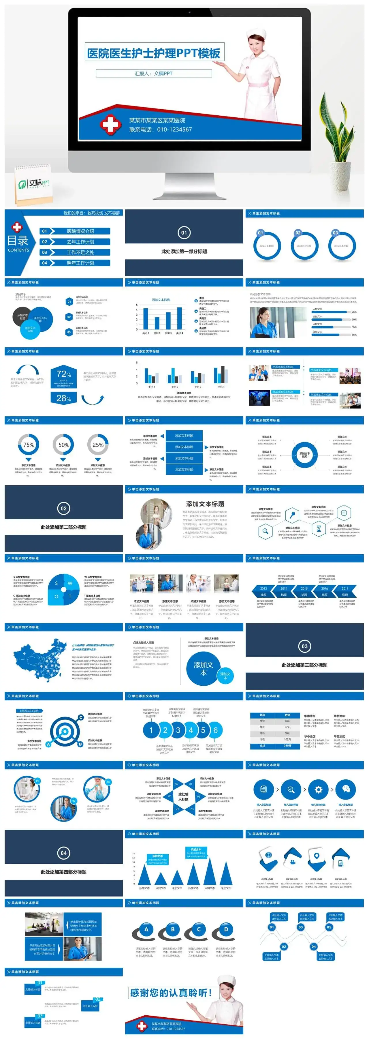 医院医生护士护理PPT模板