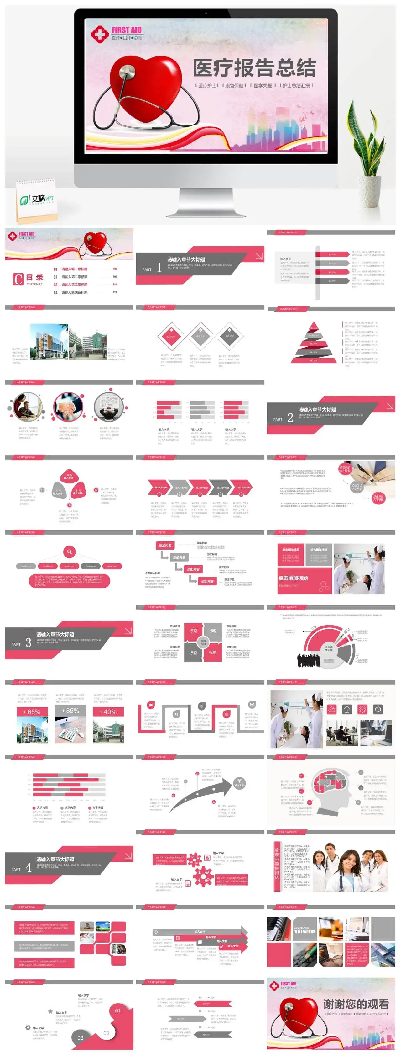 年终报告医疗报告总结PPT模板