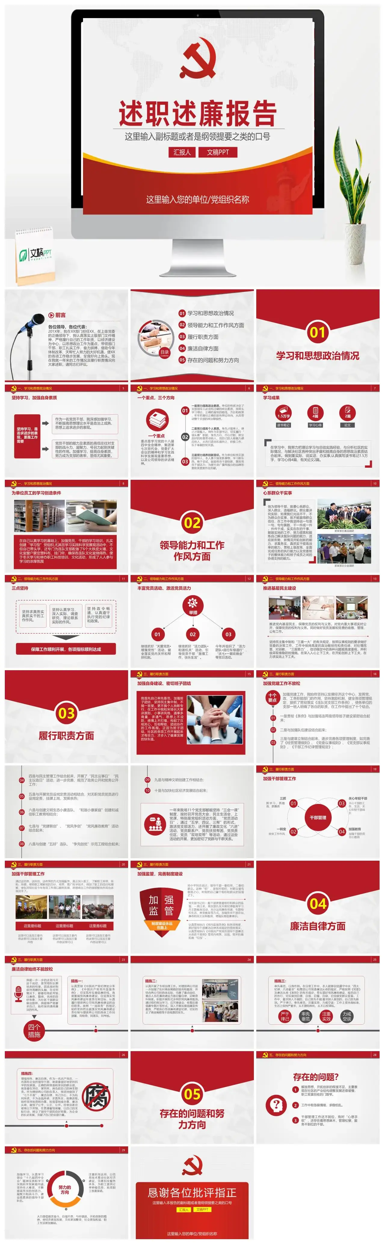 述职述廉党政讲座报告PPT模板