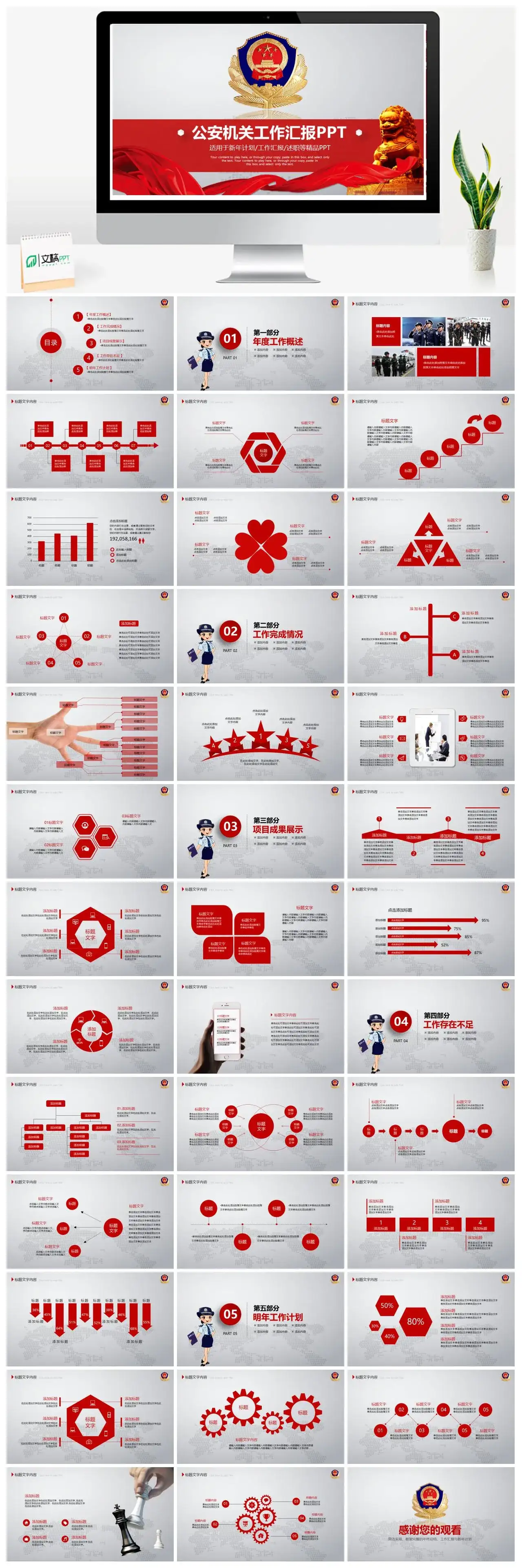 简洁实用公安机关工作汇报PPT模板