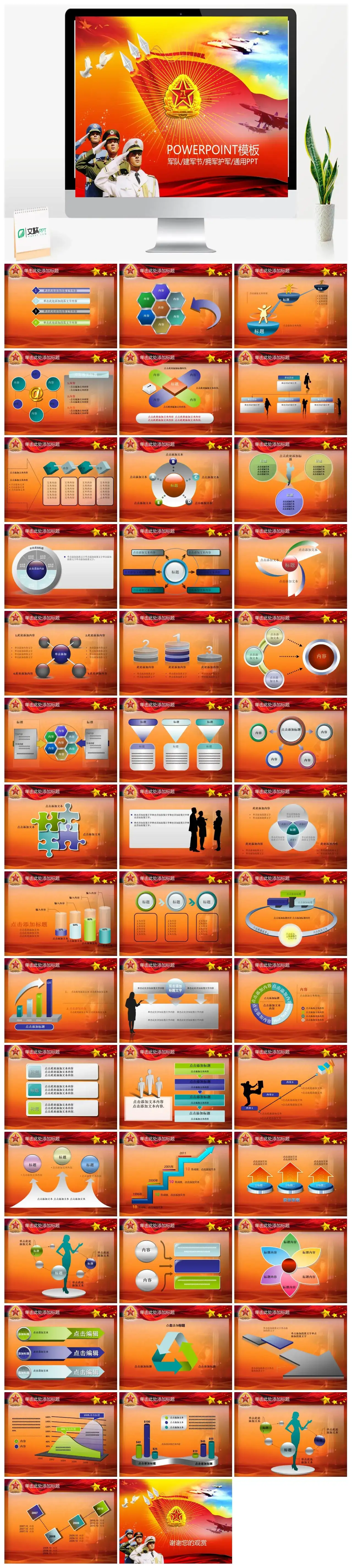 部队建军节参军拥军PPT模板