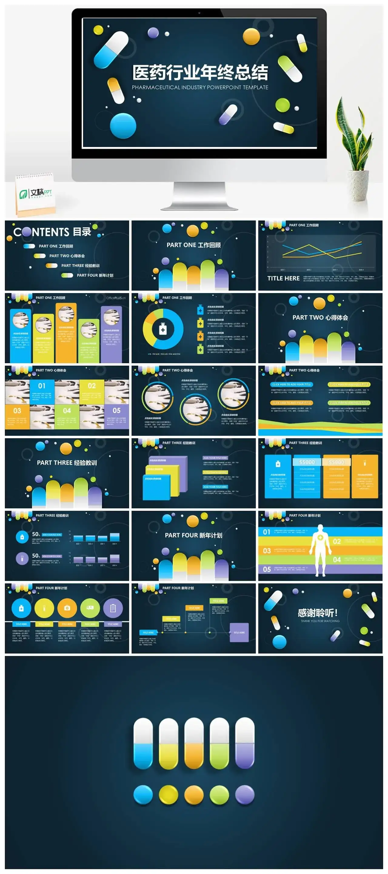 欧美风医疗工作护士工作总结汇报总结PPT模板