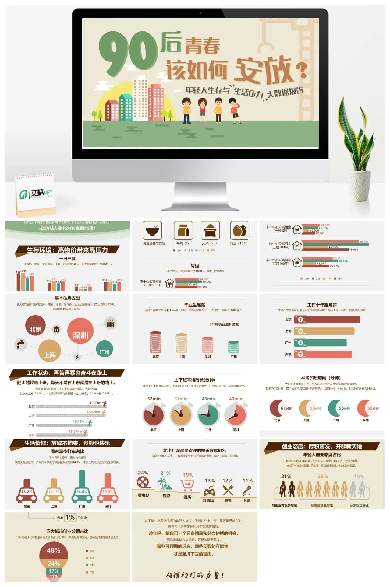 清新淡雅简约心理健康压力管理PPT模板
