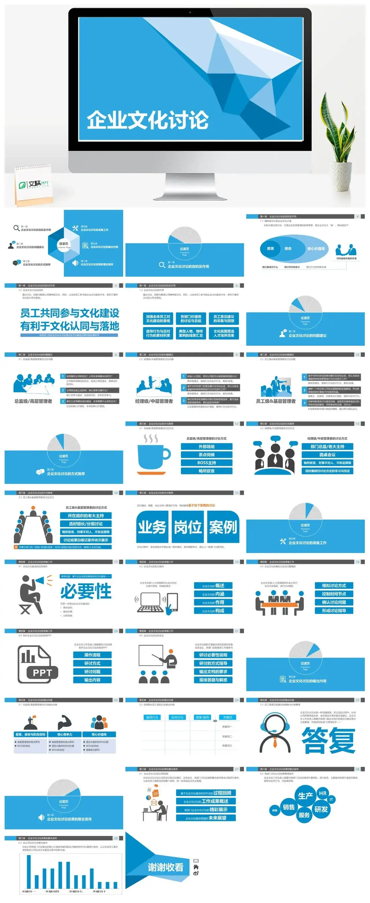 唯美清新商务企业文化讨论PPT模板
