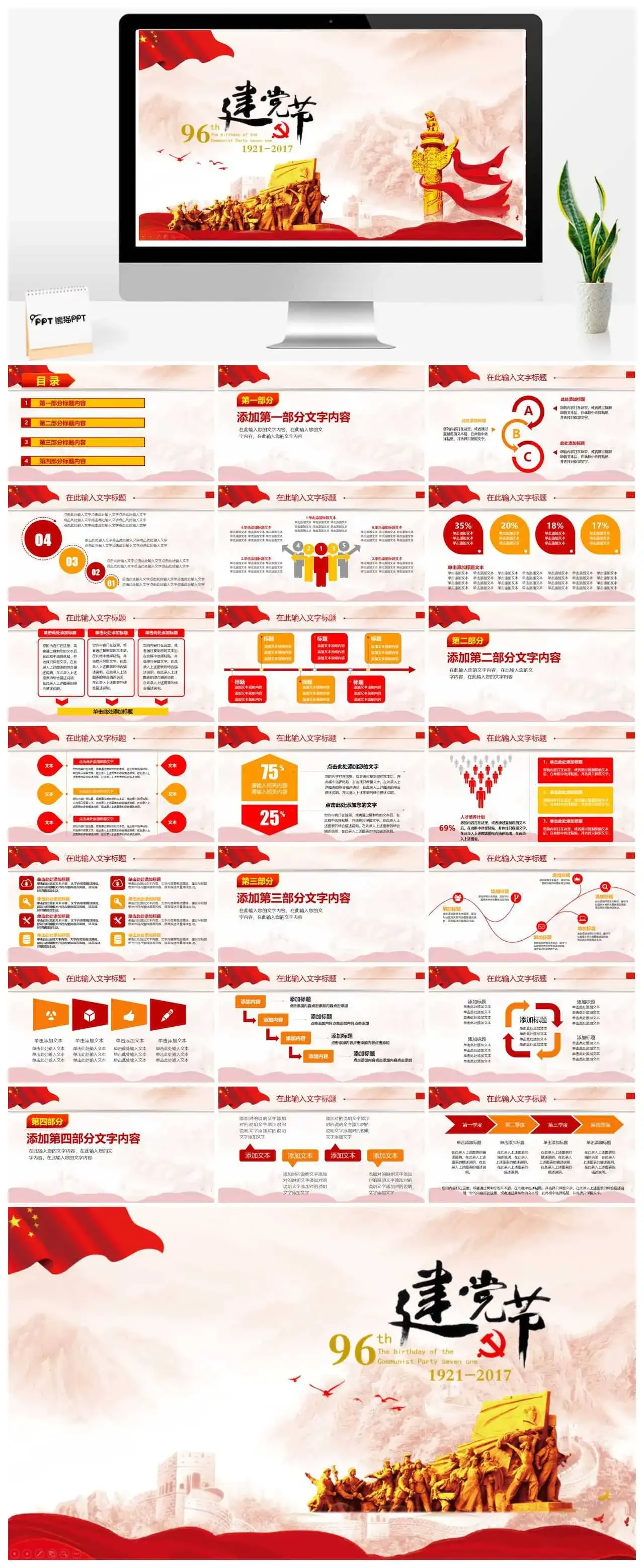 建党96周年党政思想汇报PPT模板