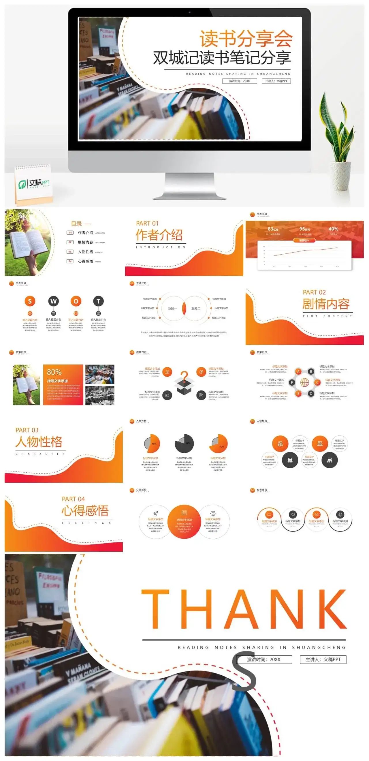 双城记读书笔记分享免费PPT模板
