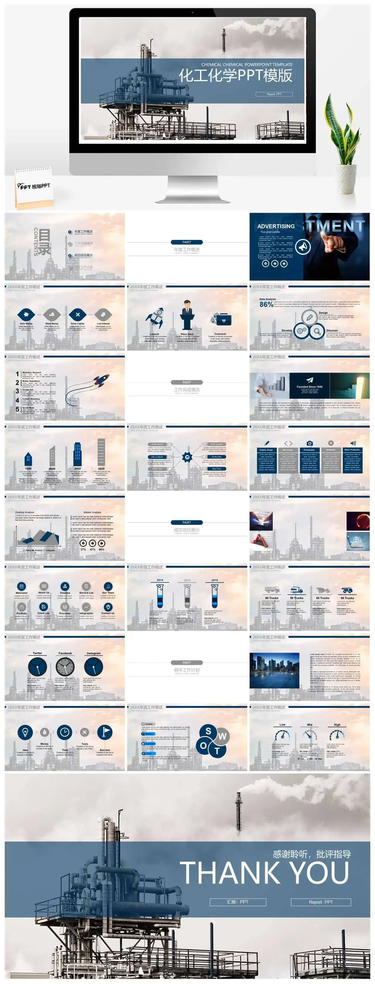 化工厂背景的工业PPT模板