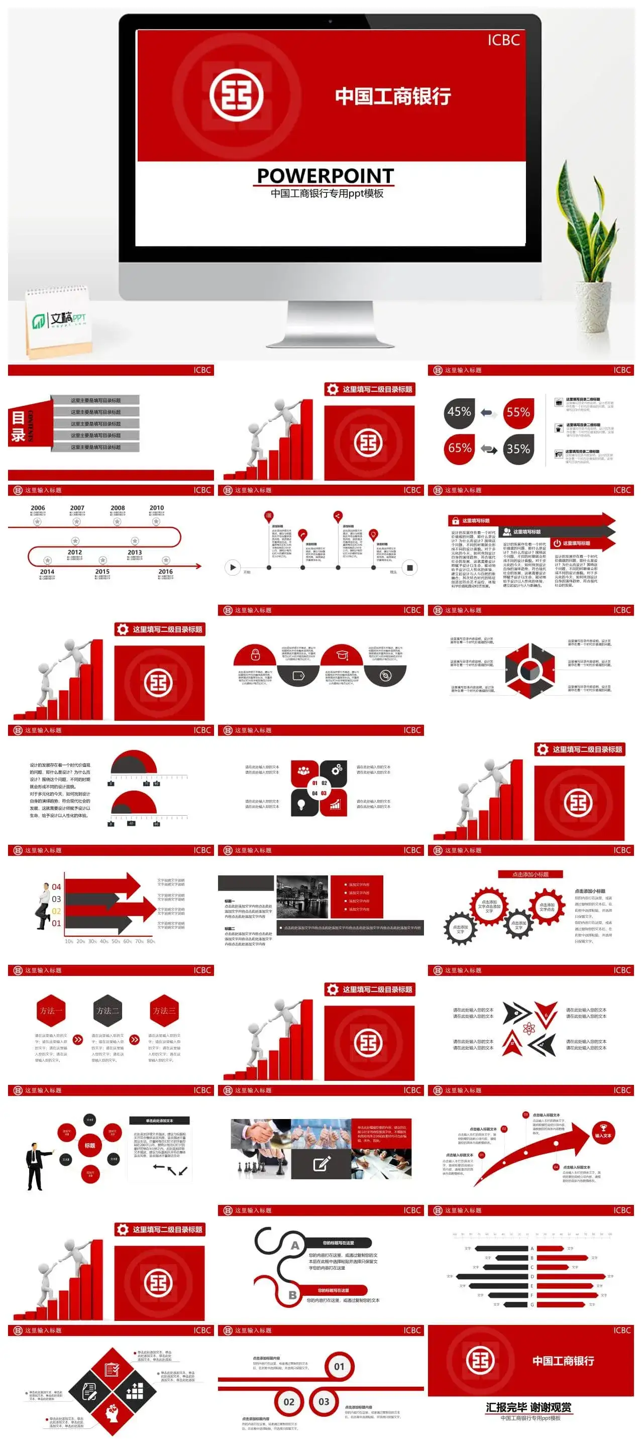 中国工商银行总结汇报PPT模板