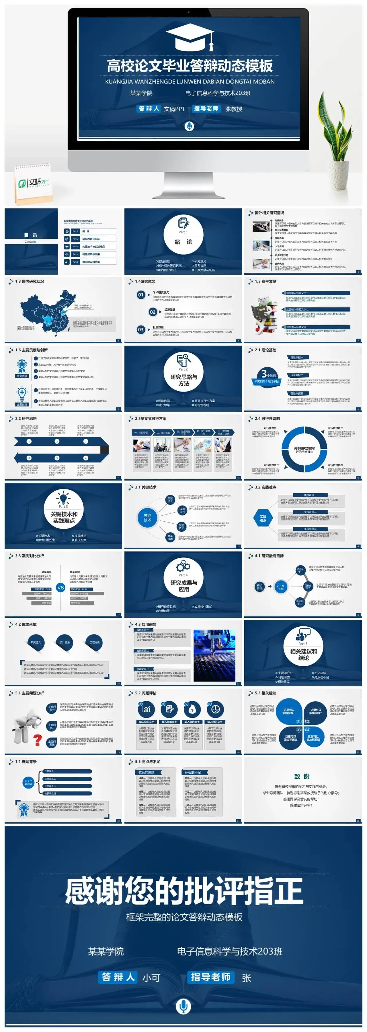 学位帽毕业论文答辩PPT模板