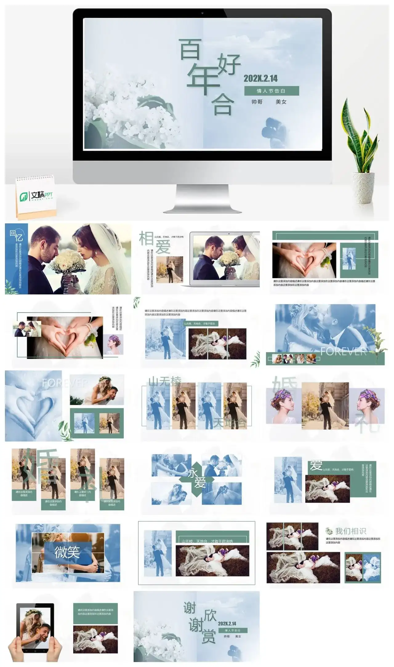 唯美浪漫简约小清新情人节告白求婚婚礼婚庆策划PPT模板