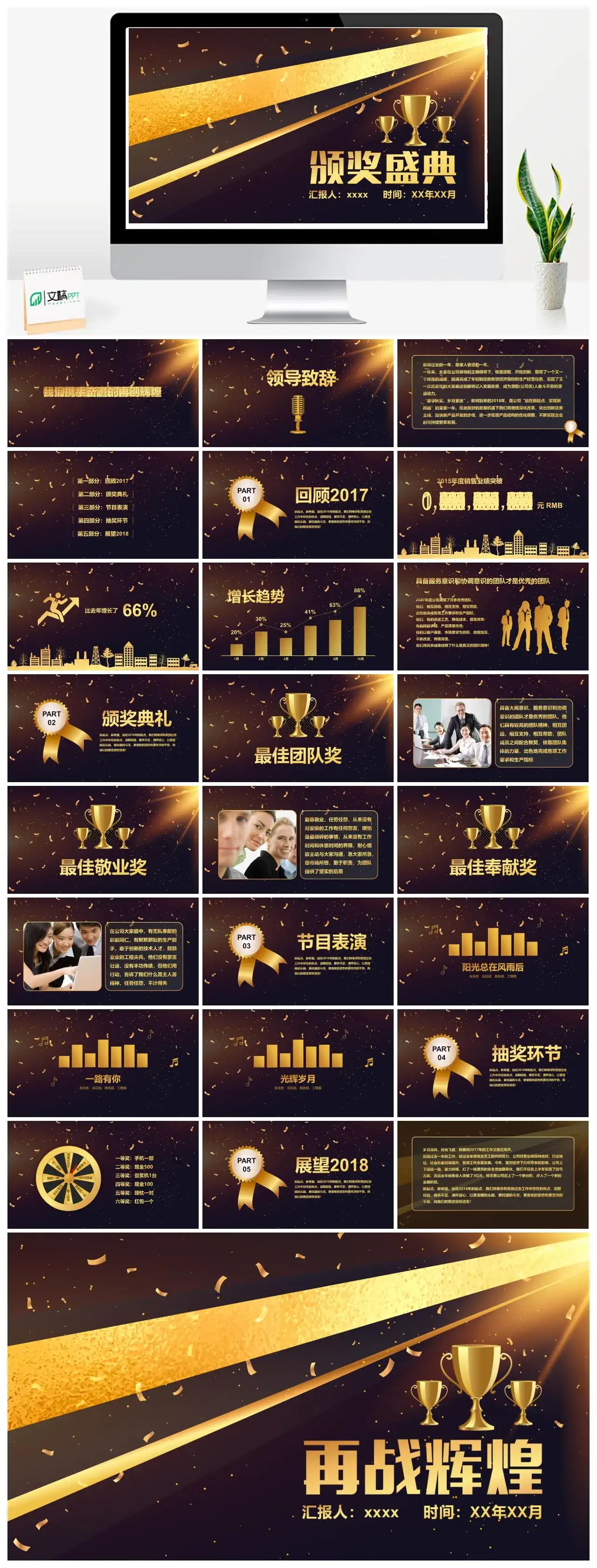 简约动态商务年终汇报颁奖典礼PPT模板