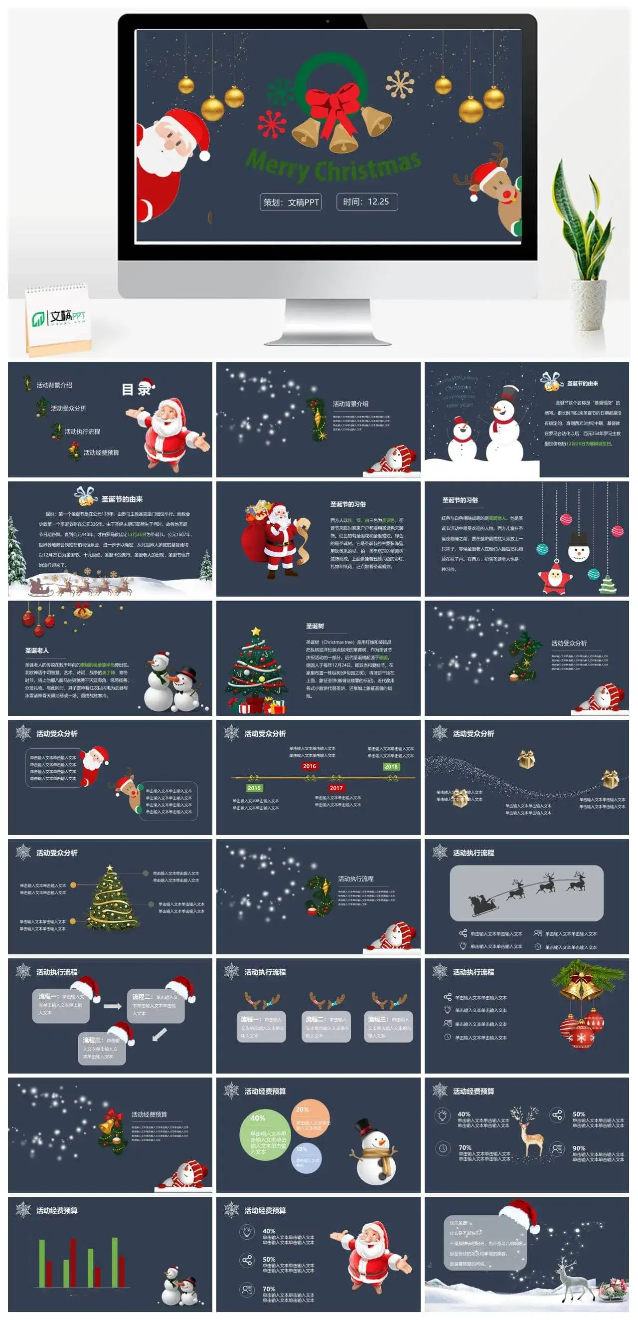 圣诞老人驯鹿圣诞节PPT模板