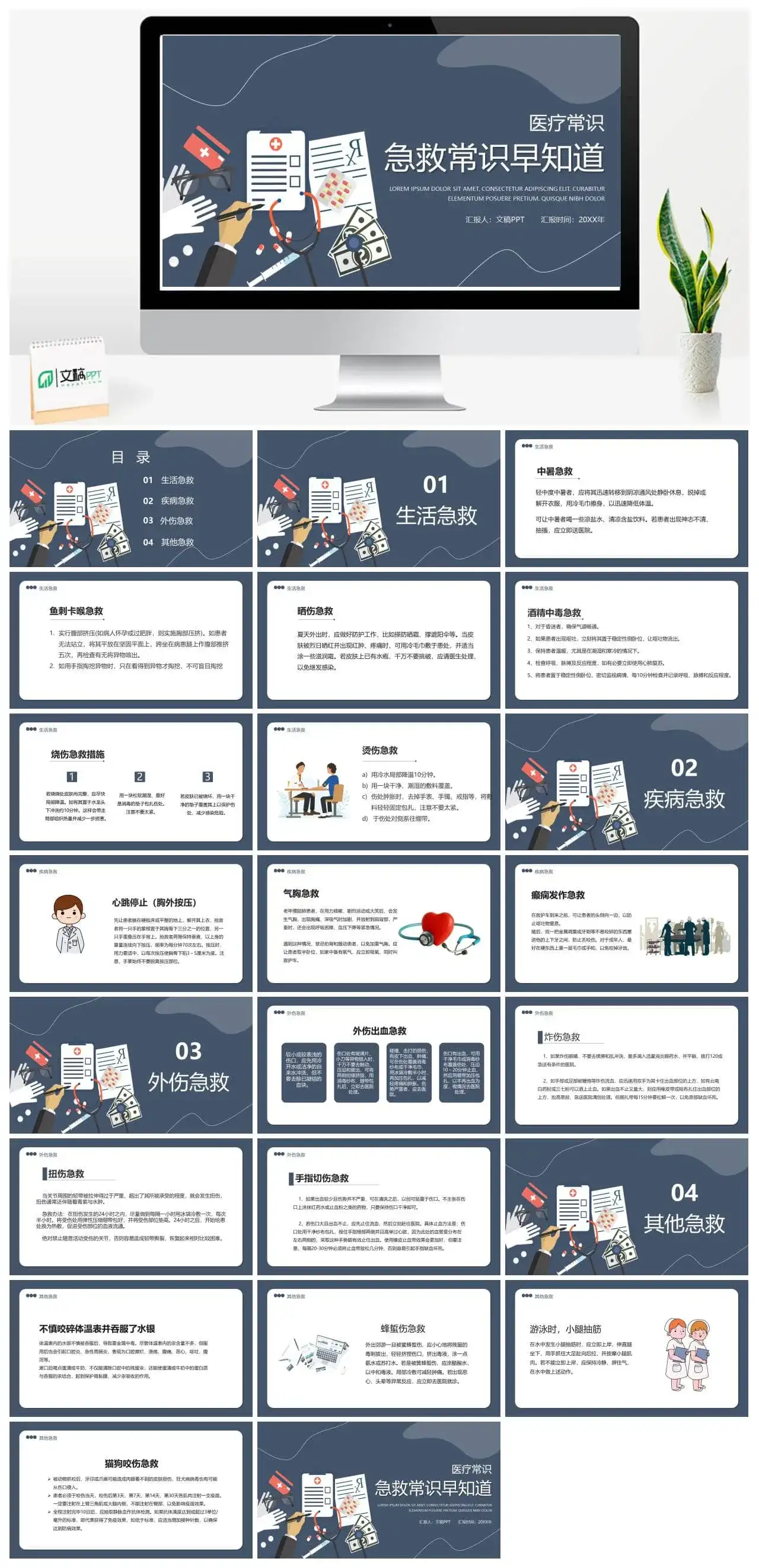 生活急救医疗常识教育培训PPT模板
