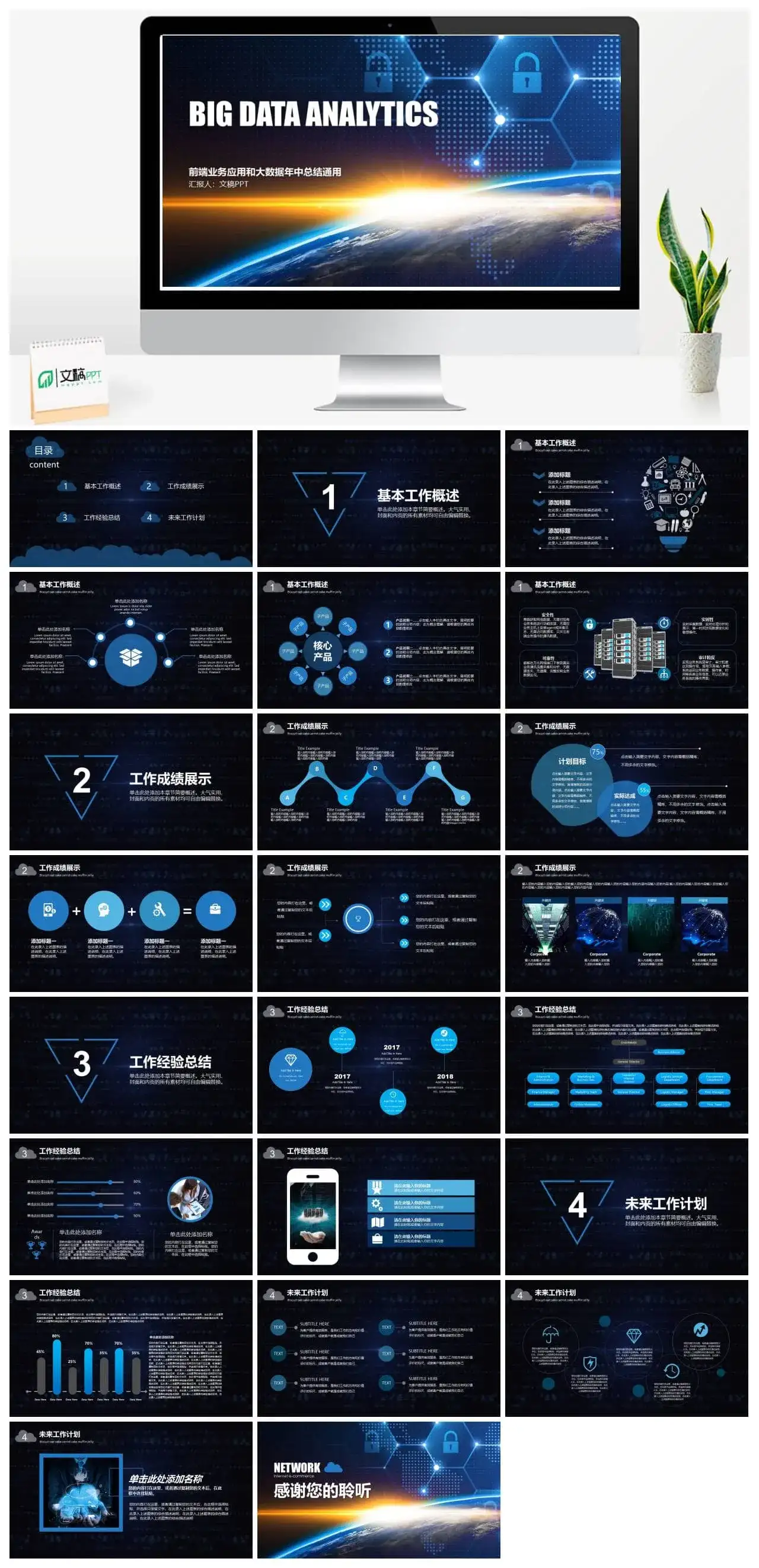 互联网云计算大数据总结通用PPT模板