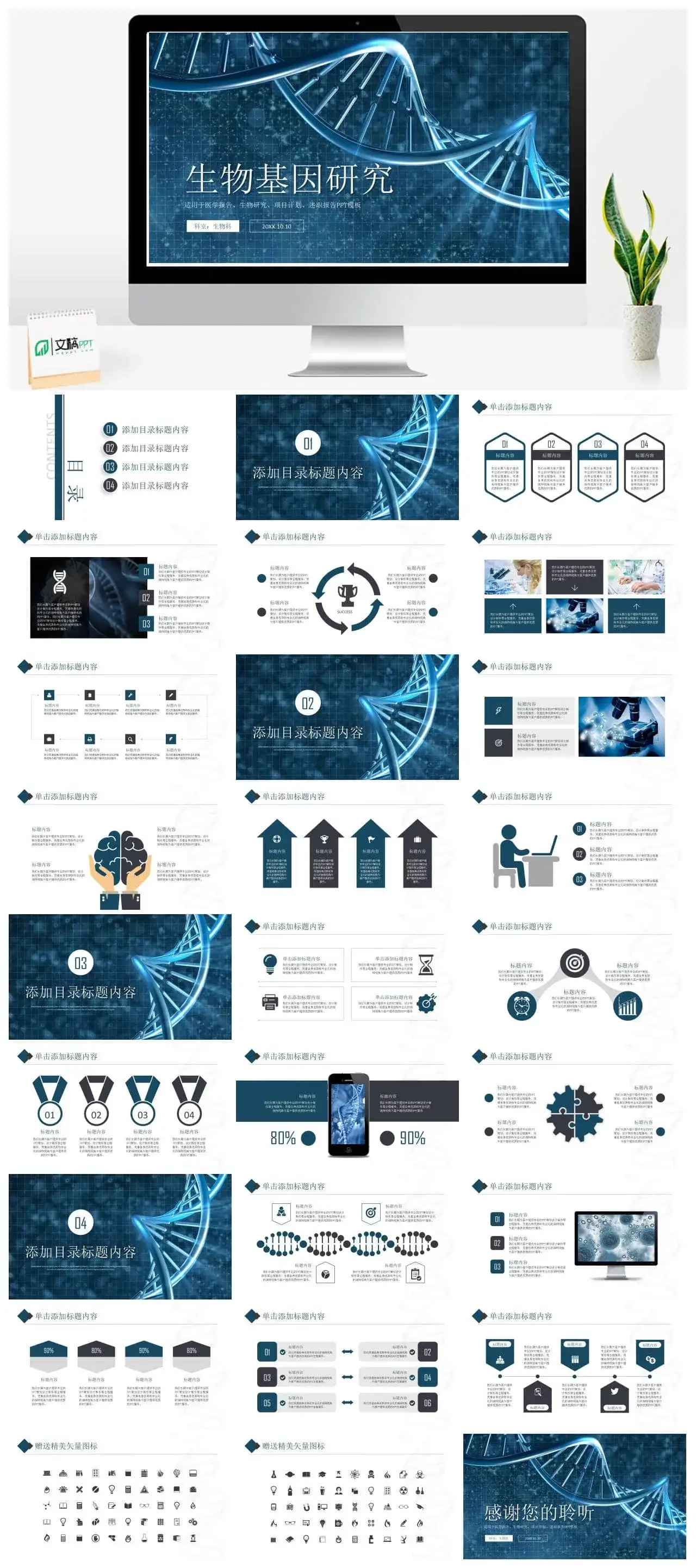 生物基因研究医学报告PPT模版