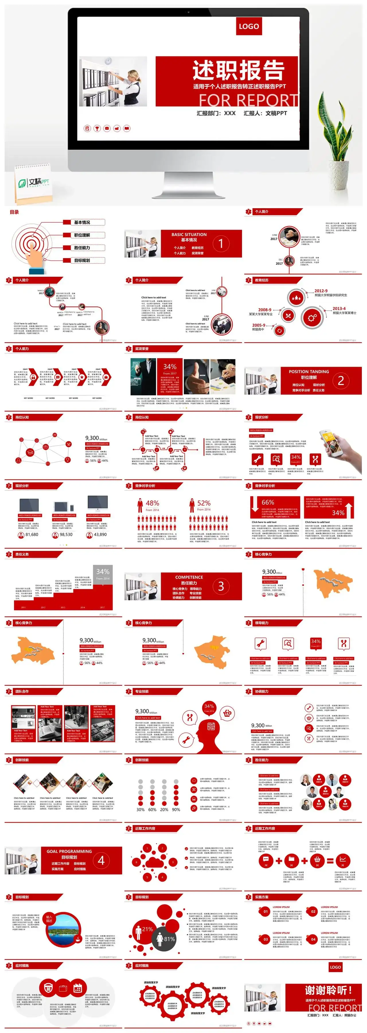 红色商务个人述职转正总结汇报通用动态PPT模板