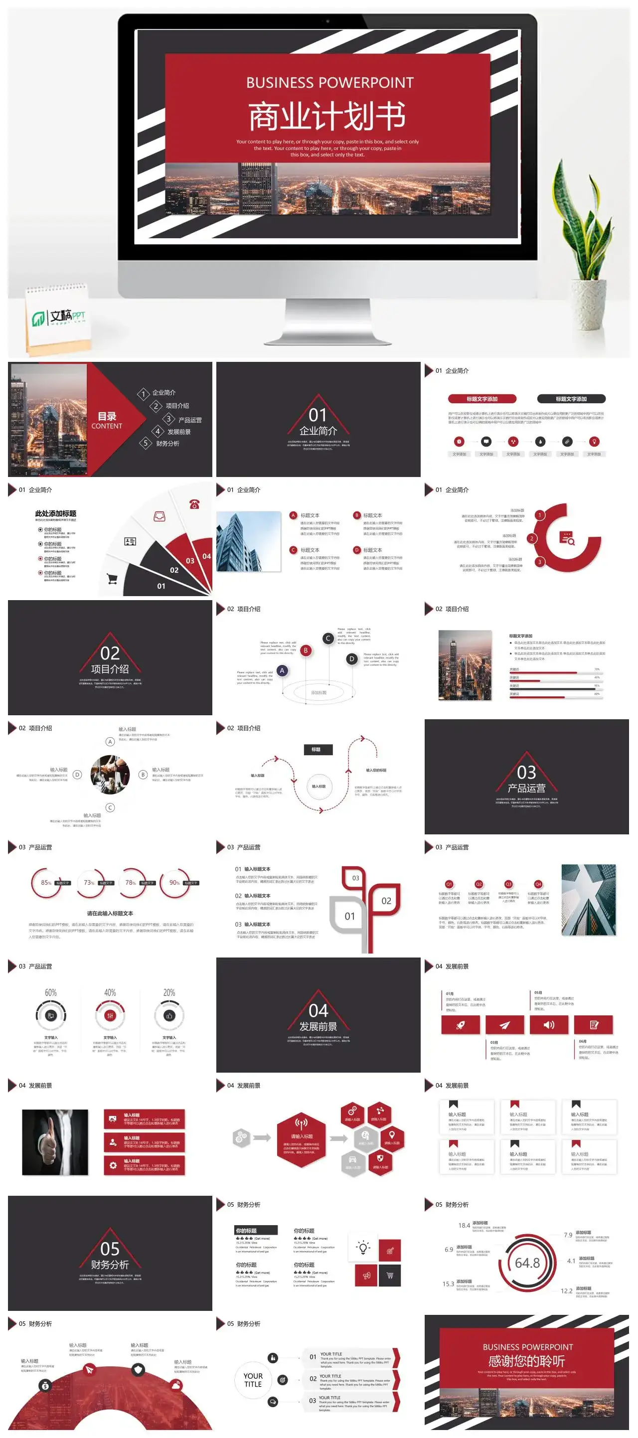 红色大气商务商业计划书PPT模板